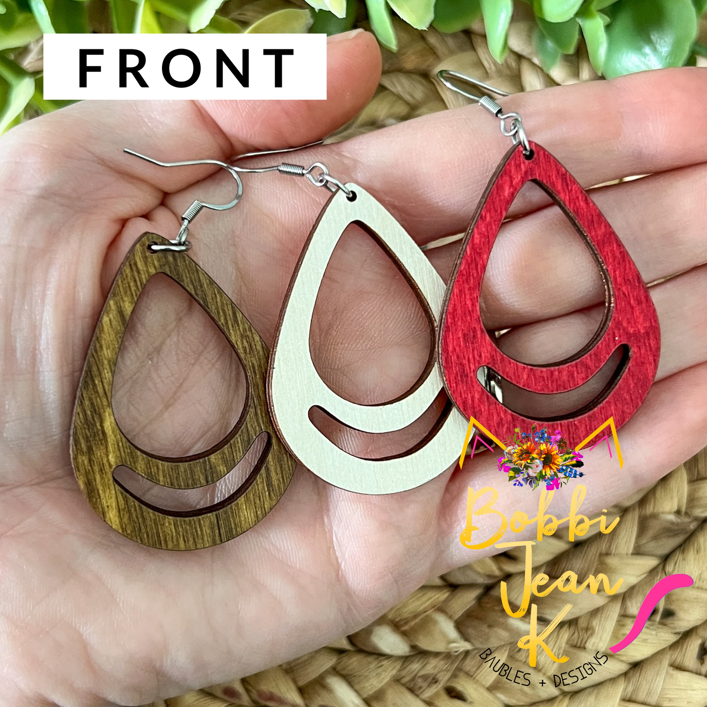 Teardrop Dyed Wood Earrings: Choose From 3 Colors