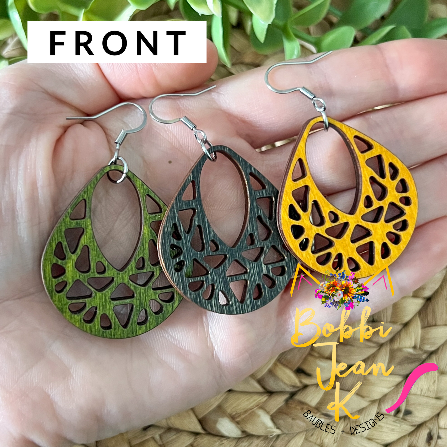 Intricate Teardrop Dyed Wood Earrings: Choose From 3 Colors