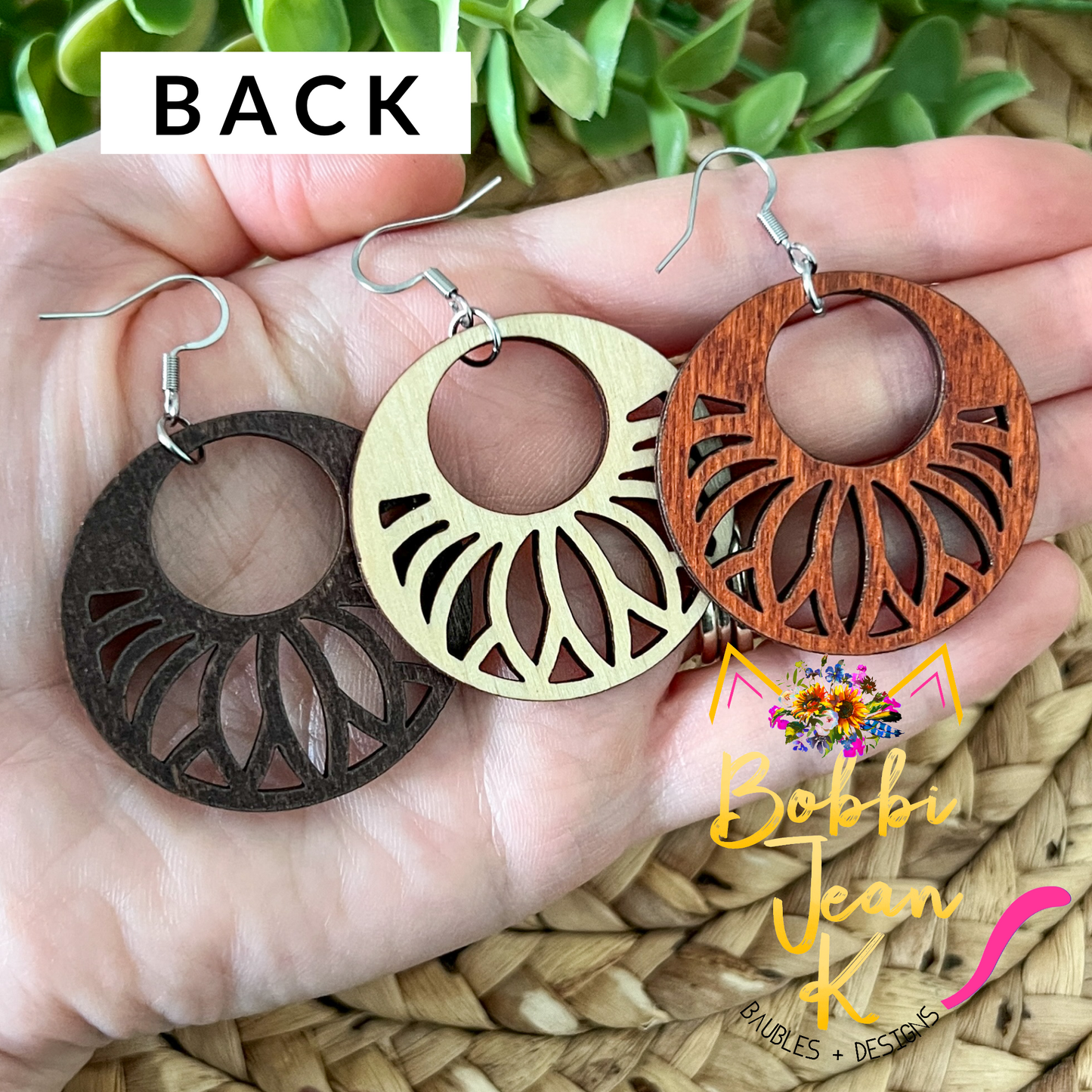Floral Circle Dyed Wood Earrings: Choose From 3 Colors
