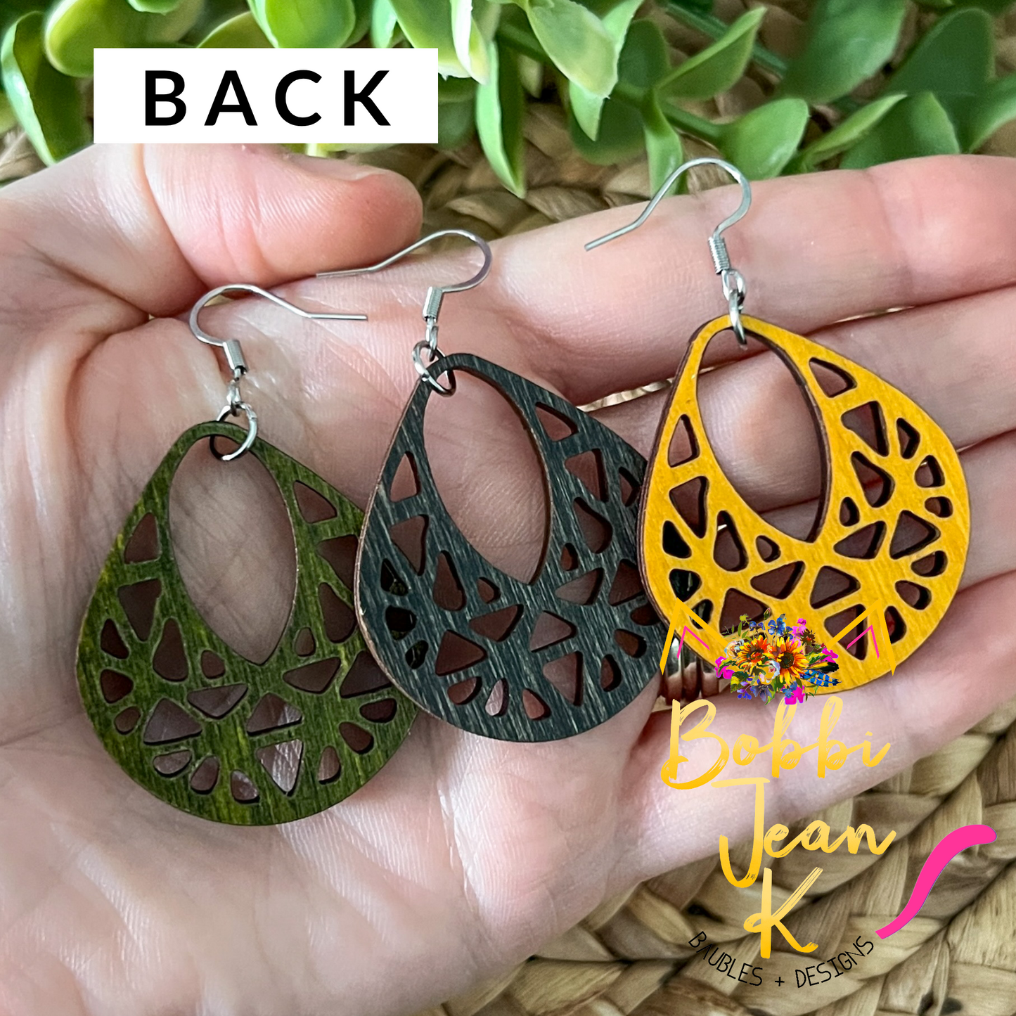 Intricate Teardrop Dyed Wood Earrings: Choose From 3 Colors