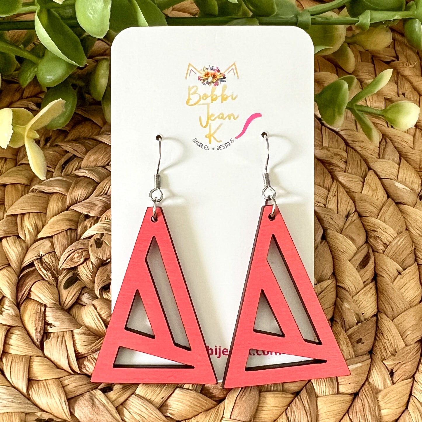 SALE: Geometric Triangle Dyed Wood Earrings: Choose From 3 Colors - DESIGN BEING DISCONTINUED (Was $12)