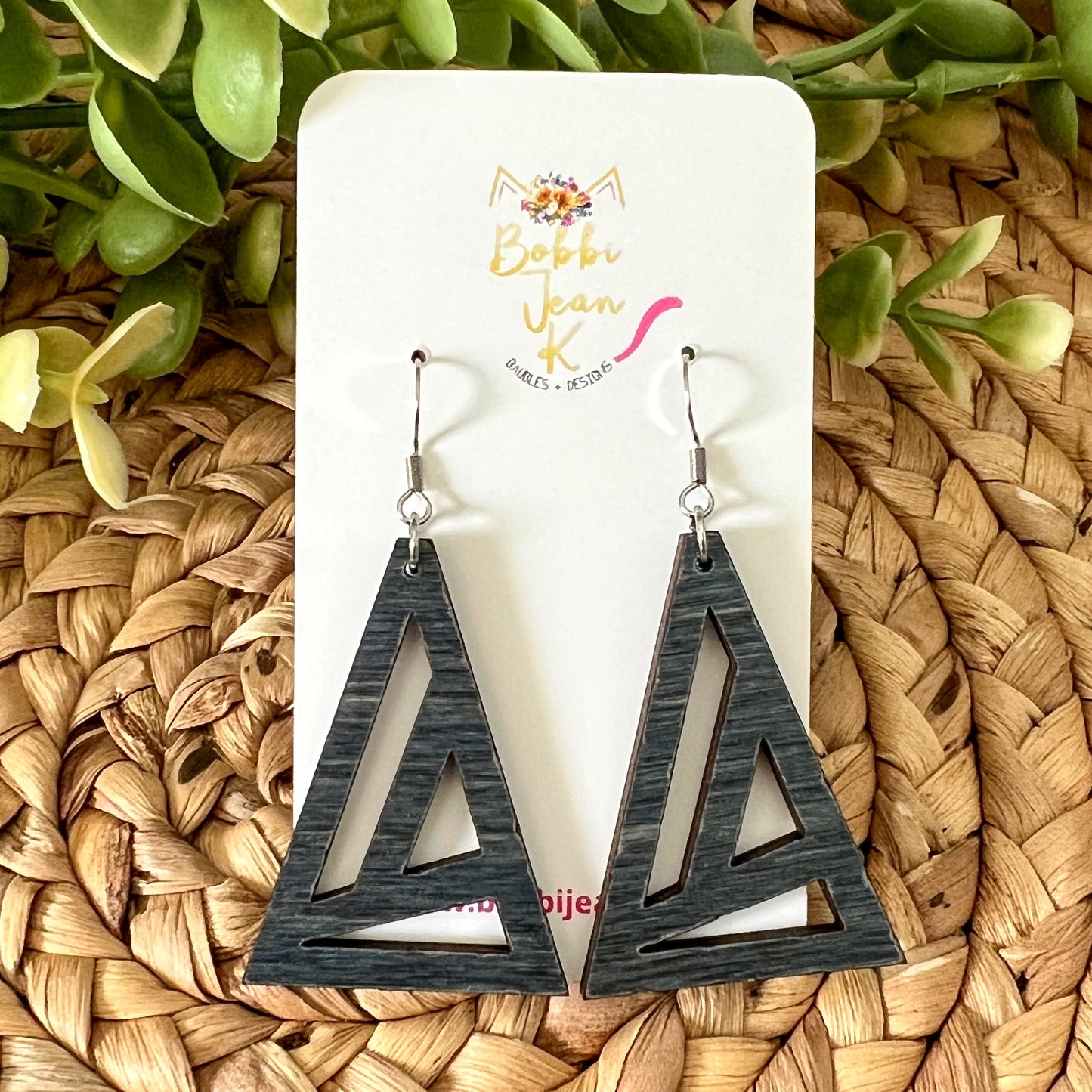 SALE: Geometric Triangle Dyed Wood Earrings: Choose From 3 Colors - DESIGN BEING DISCONTINUED (Was $12)