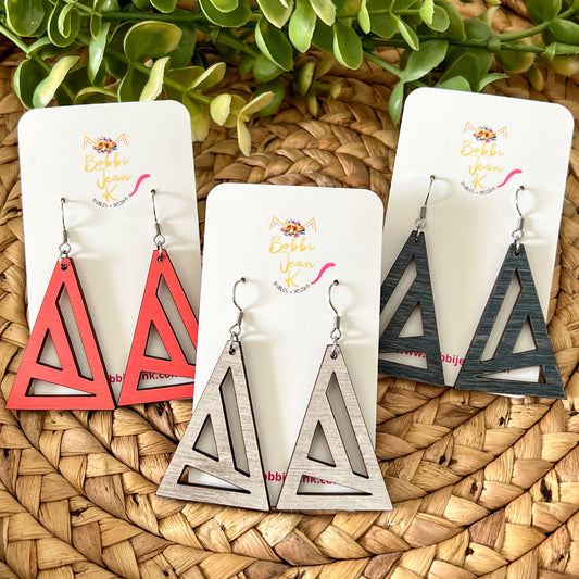SALE: Geometric Triangle Dyed Wood Earrings: Choose From 3 Colors - DESIGN BEING DISCONTINUED (Was $12)