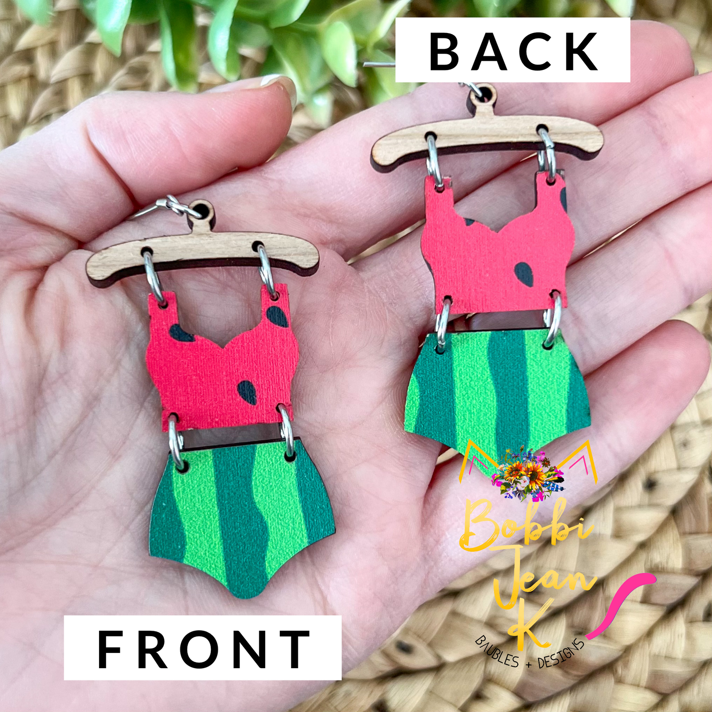 Watermelon Wood Swimsuit & Flip Flop Earrings