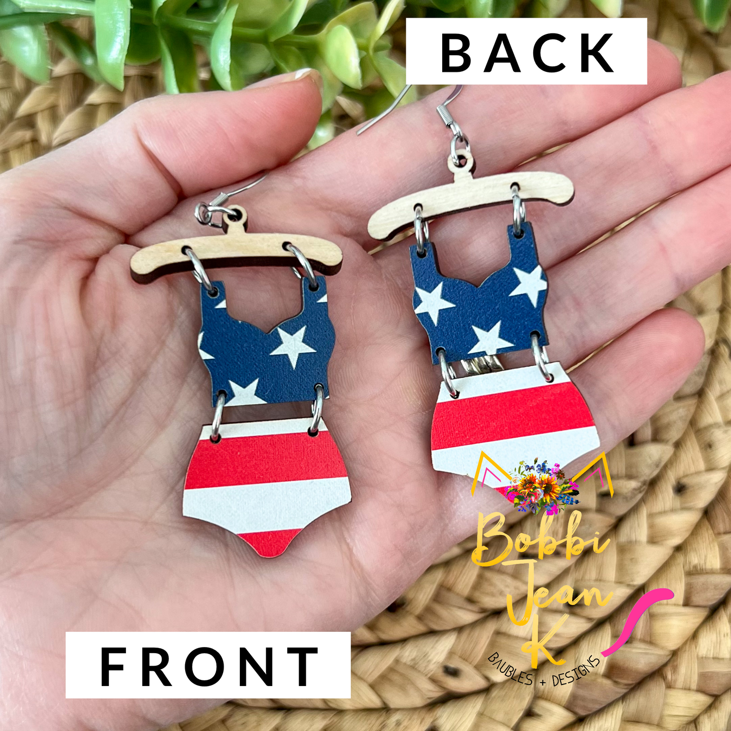 Stars & Stripes Wood Swimsuit & Flip Flop Earrings