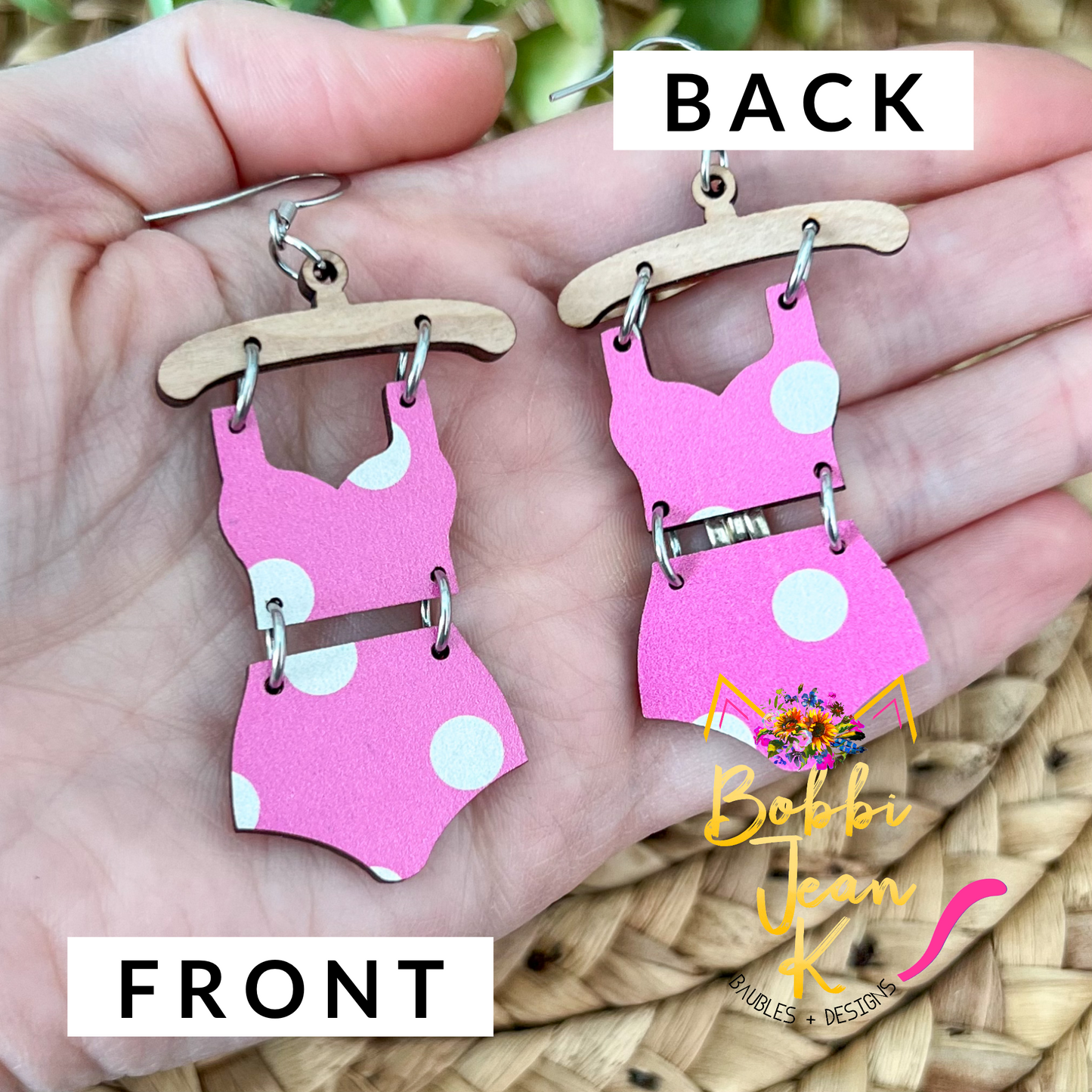 Pink & White Polka Dotted Swimsuit & Flip Flop Earrings