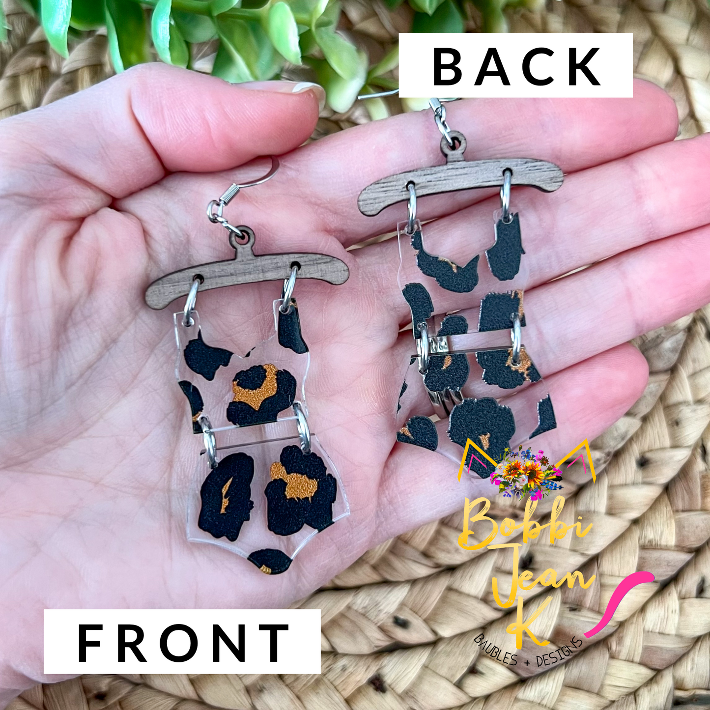 Leopard Print Acrylic Swimsuit & Flip Flop Earrings