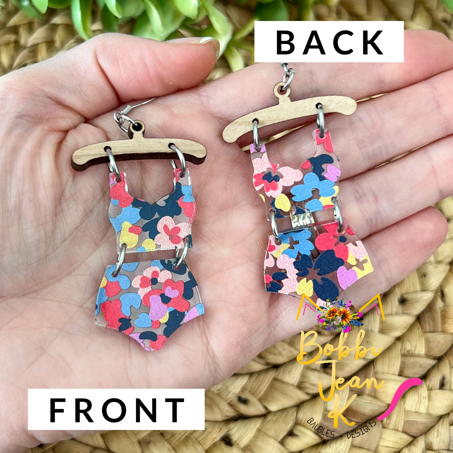 Multi Floral Acrylic Swimsuit & Flip Flop Earrings - LAST CHANCE & ONLY ONE FLIP FLOP PAIR LEFT