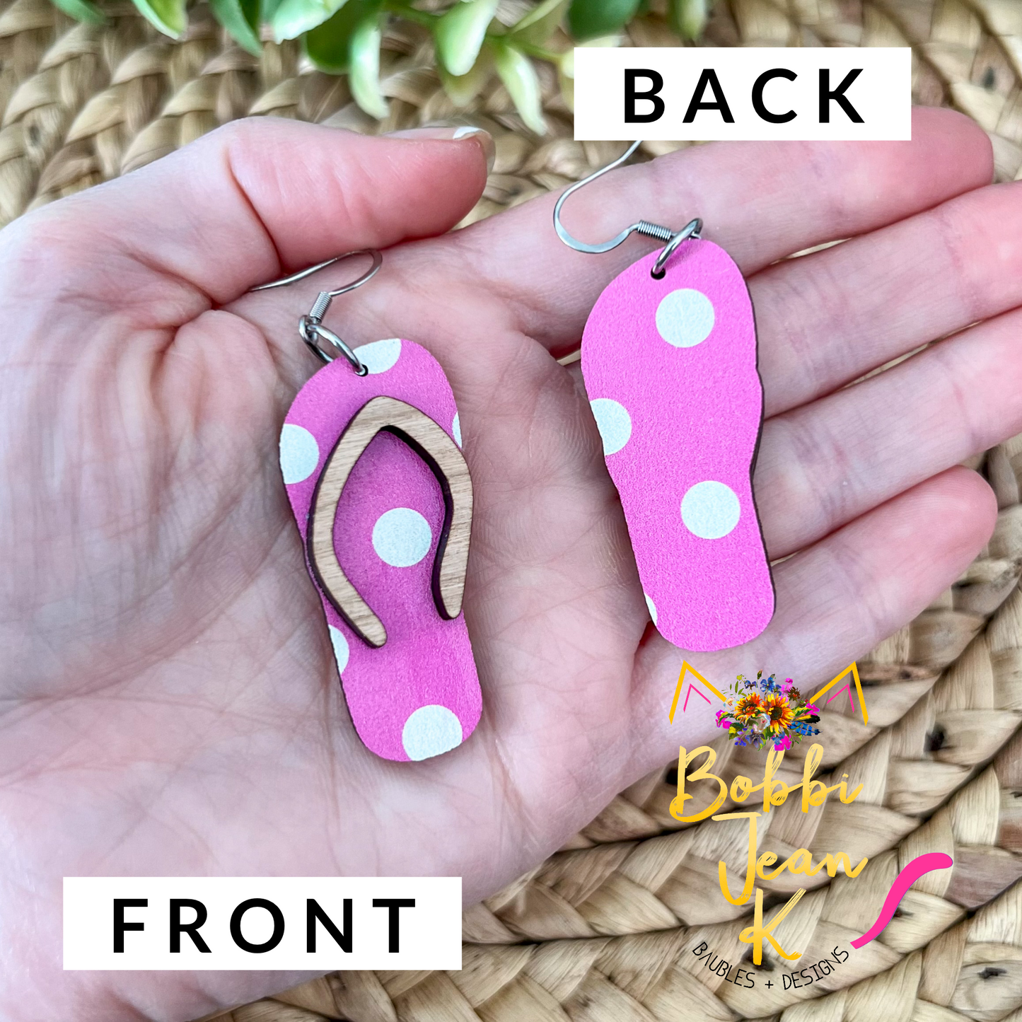Pink & White Polka Dotted Swimsuit & Flip Flop Earrings