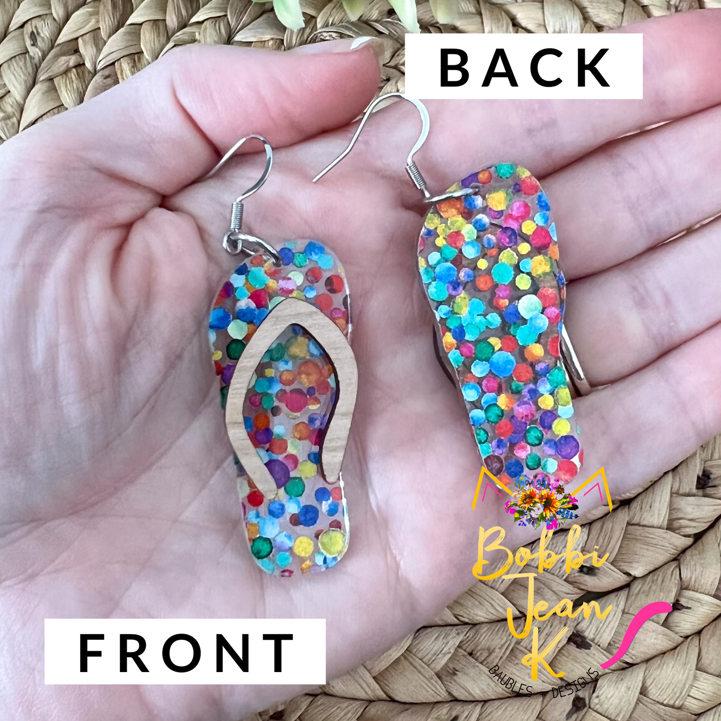 Rainbow Dots Acrylic Swimsuit & Flip Flop Earrings