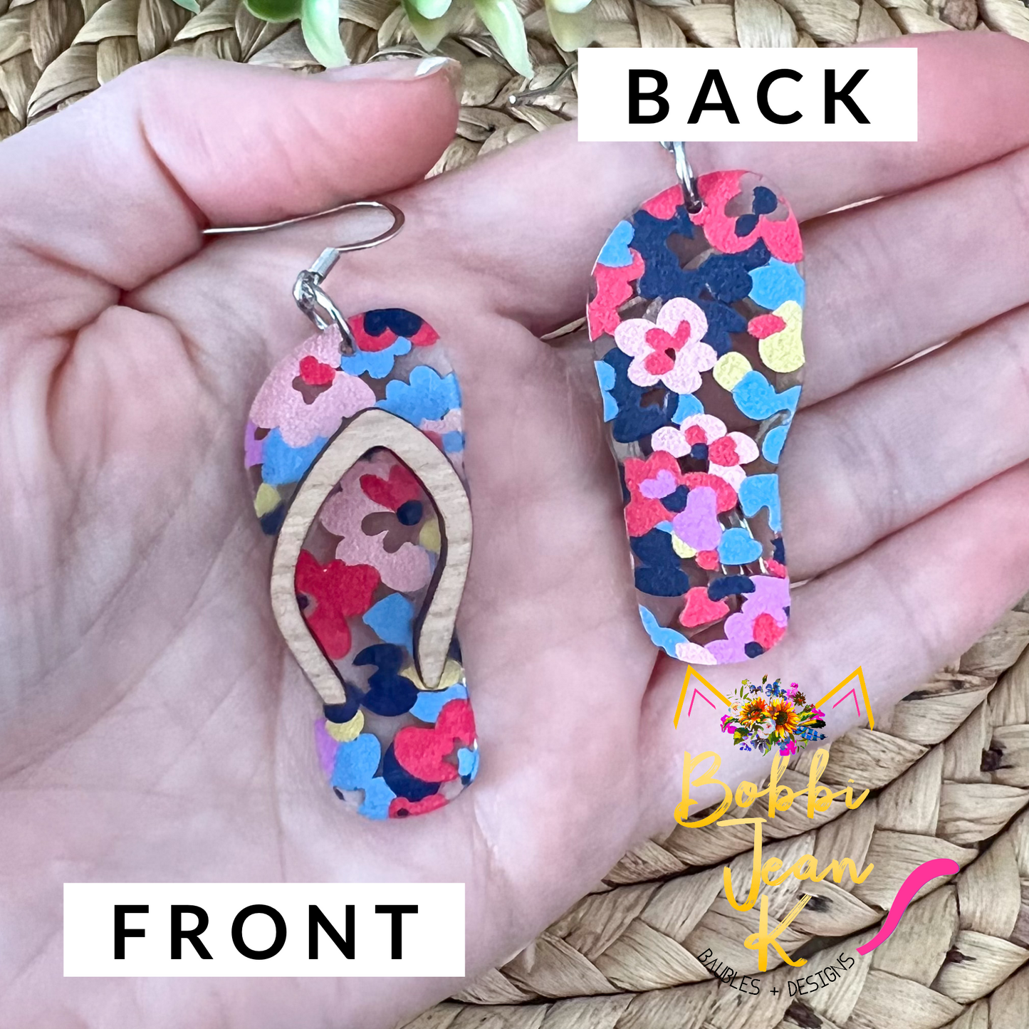 Multi Floral Acrylic Swimsuit & Flip Flop Earrings - LAST CHANCE & ONLY ONE FLIP FLOP PAIR LEFT