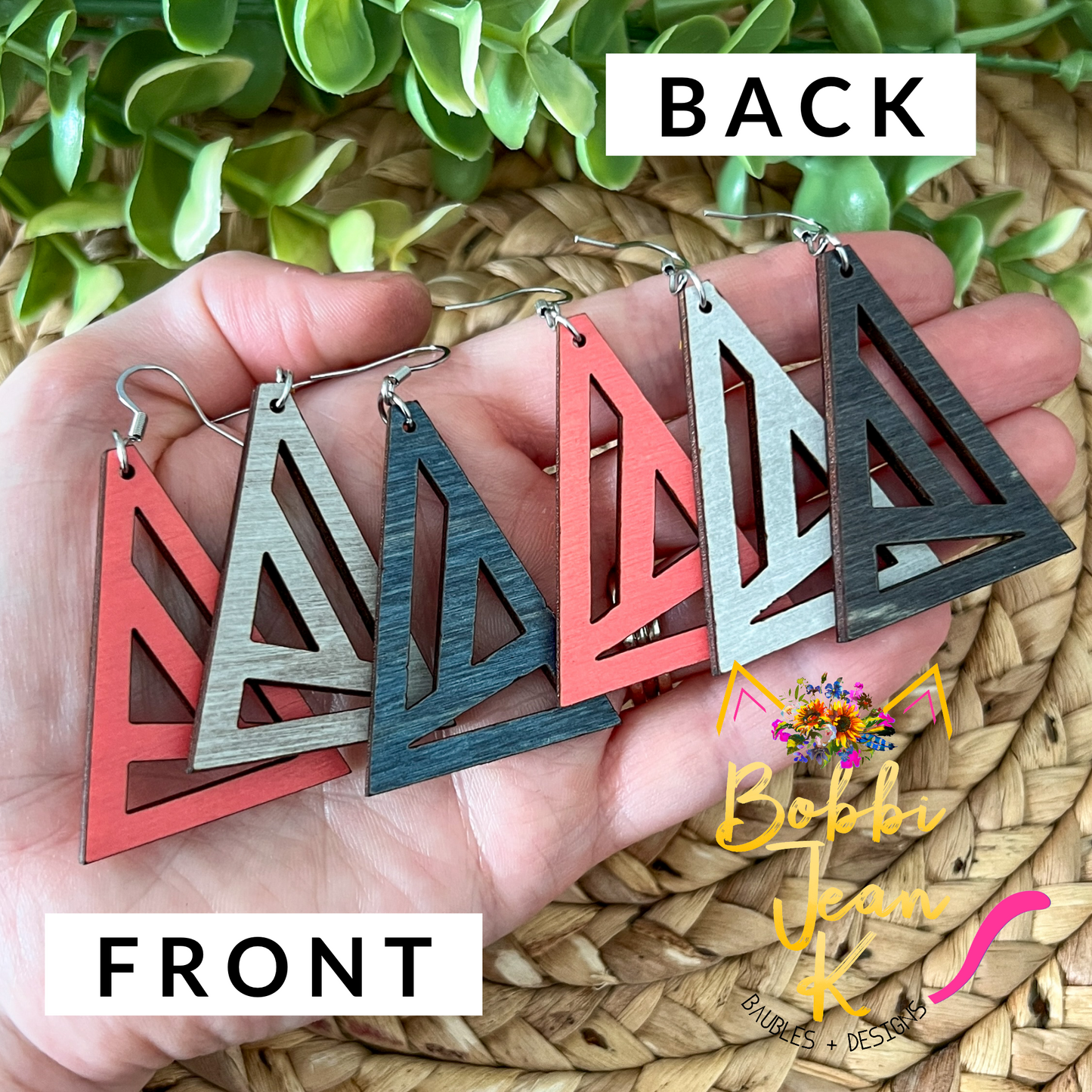 SALE: Geometric Triangle Dyed Wood Earrings: Choose From 3 Colors - DESIGN BEING DISCONTINUED (Was $12)