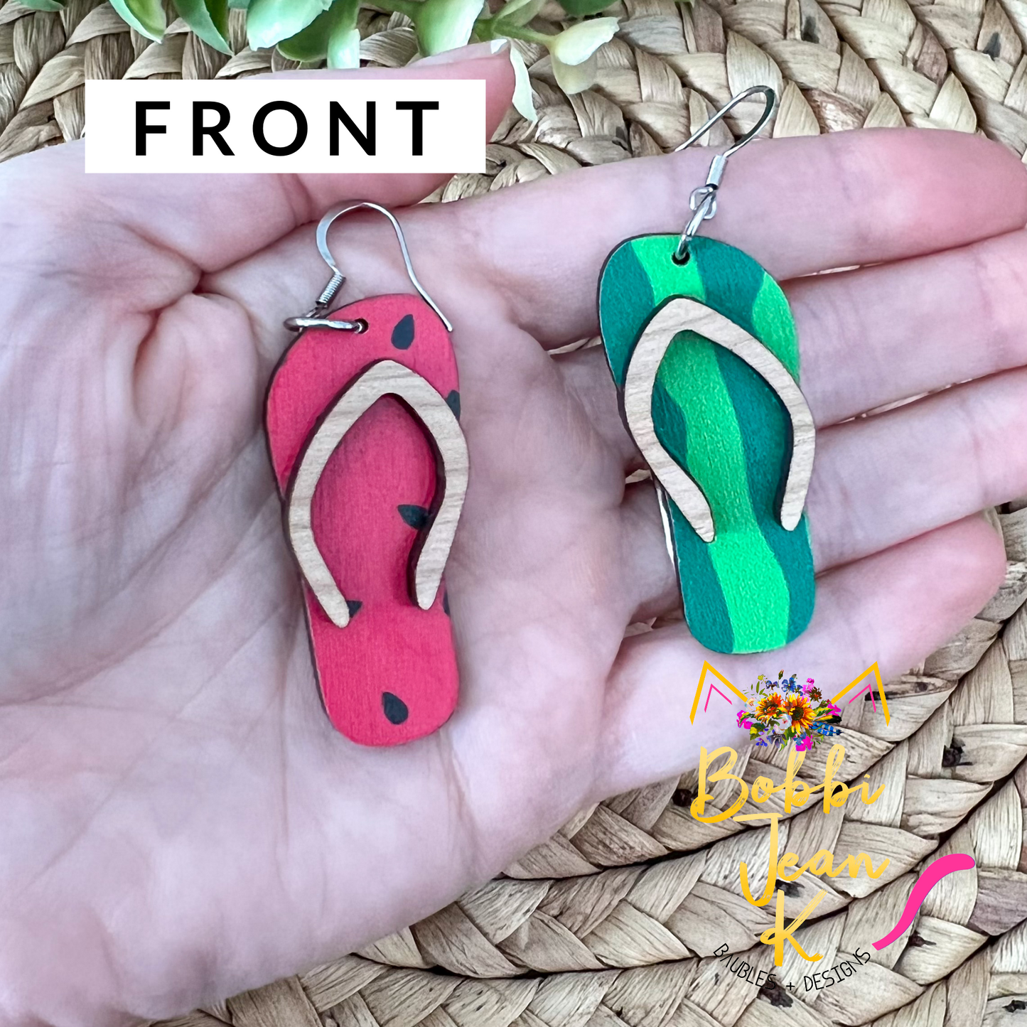 Watermelon Wood Swimsuit & Flip Flop Earrings