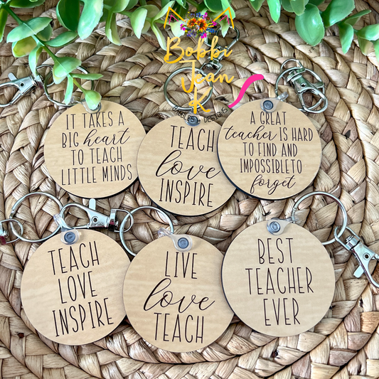 Teacher-Themed Wood Keychains: Choose From 6 Designs