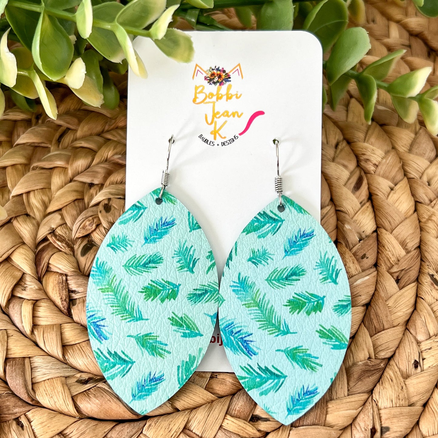 Aqua Fern Leather Earrings: Choose From 2 Styles