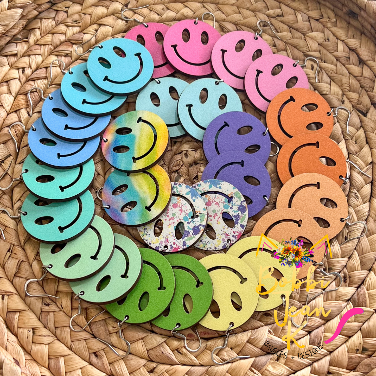 Paint Splatter Wood Smile Earrings