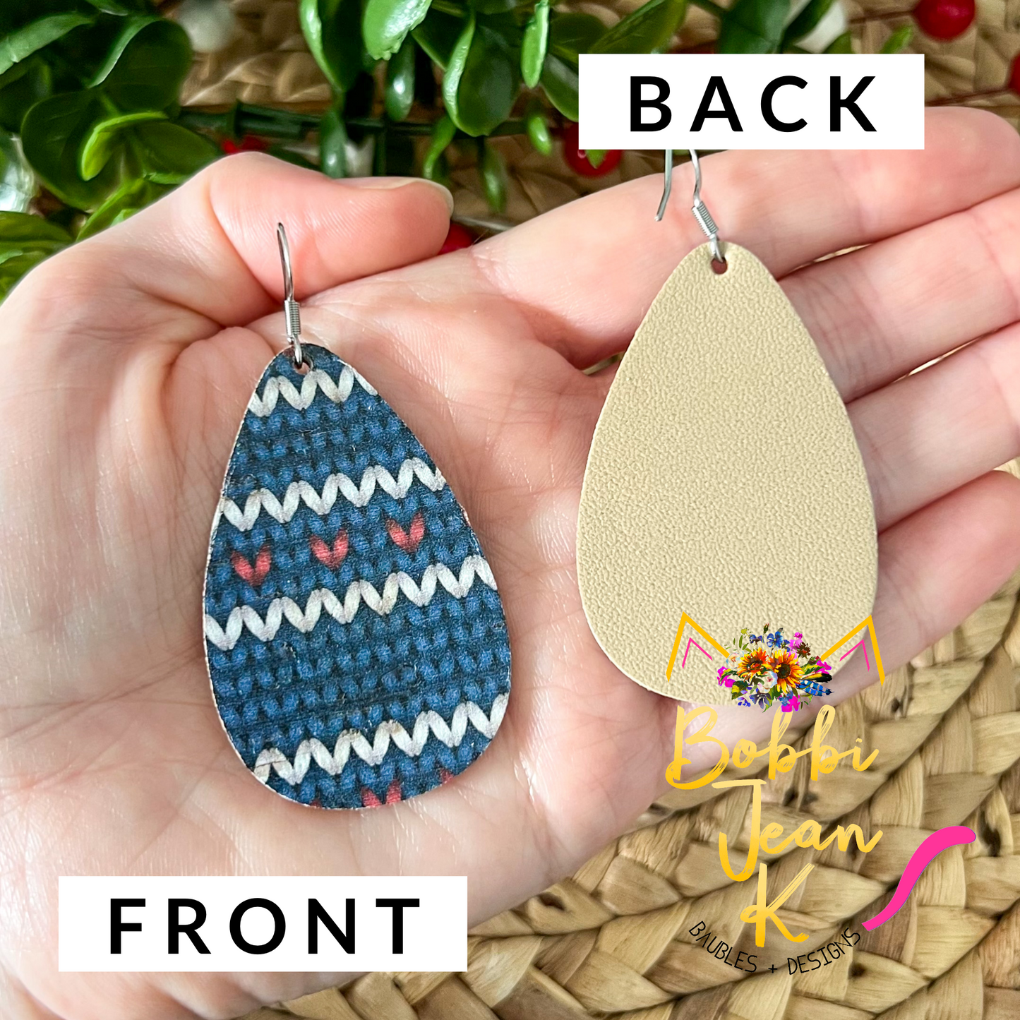 SALE: Sweater Print Teardrop Cork on Leather Earrings - ONLY ONE LEFT