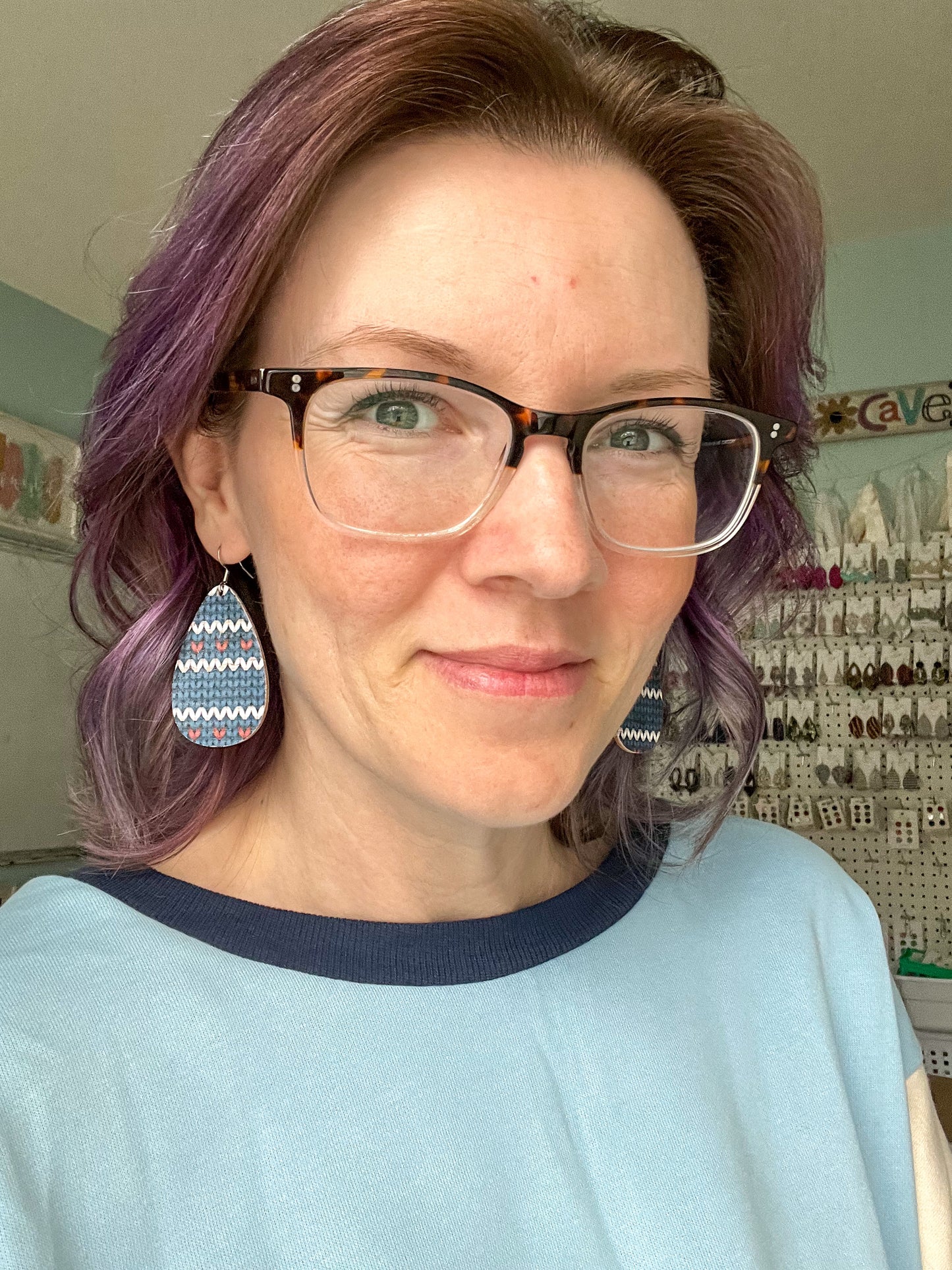 SALE: Sweater Print Teardrop Cork on Leather Earrings - ONLY ONE LEFT