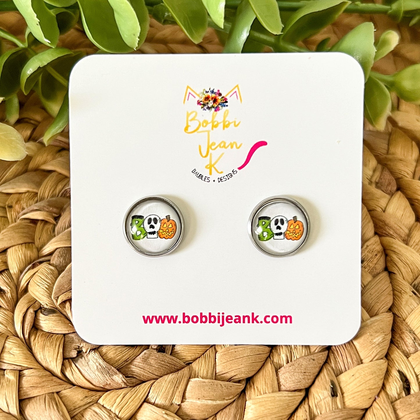 SALE: BOO Glass Studs in 10mm OR 12mm: Choose Silver or Gold Settings - LAST CHANCE