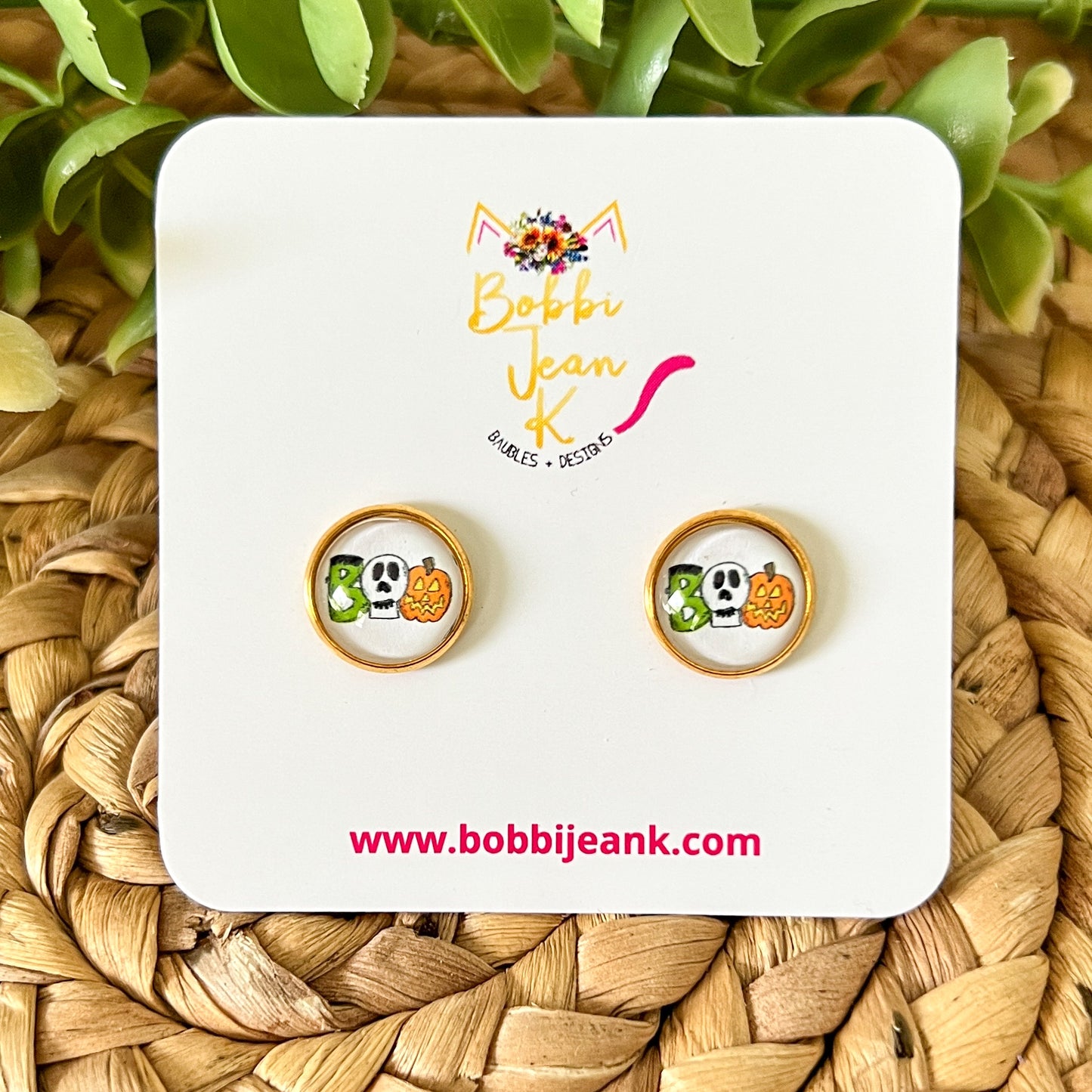 SALE: BOO Glass Studs in 10mm OR 12mm: Choose Silver or Gold Settings - LAST CHANCE