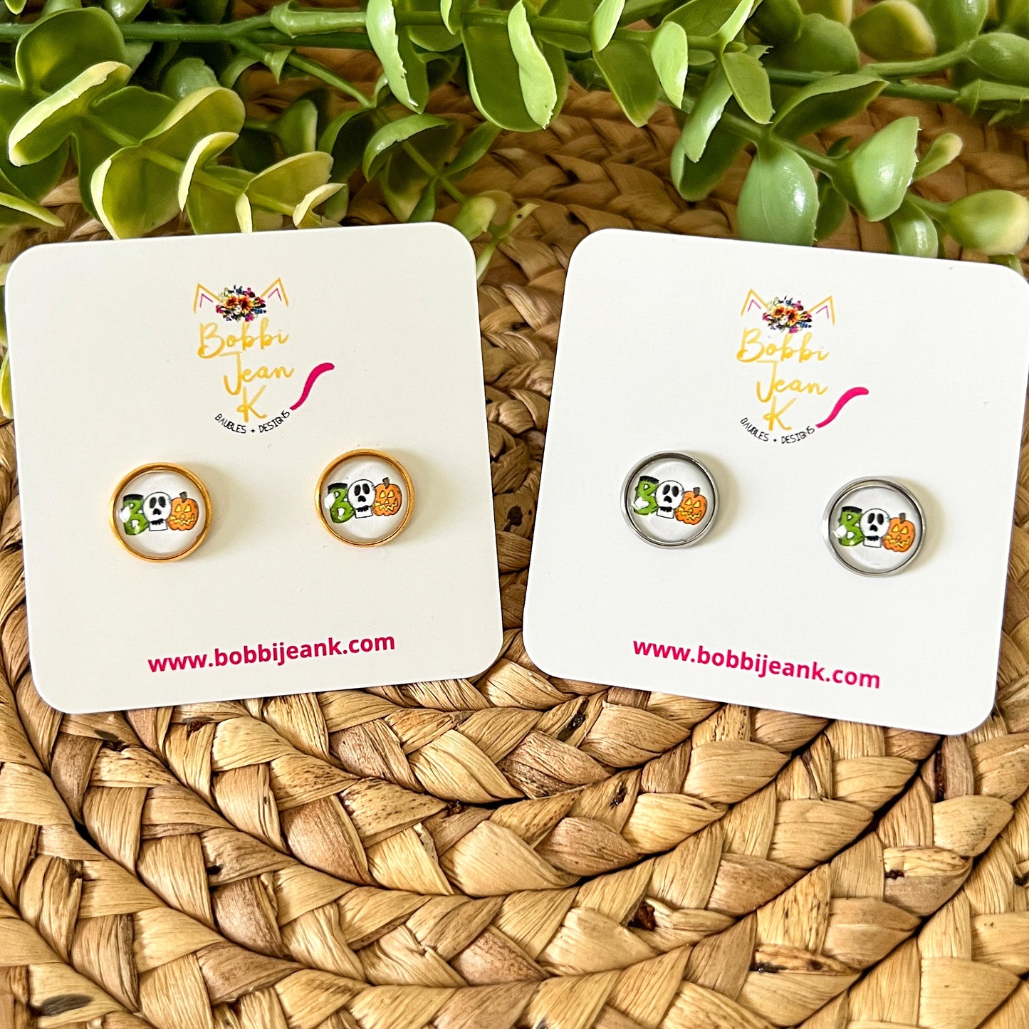 SALE: BOO Glass Studs in 10mm OR 12mm: Choose Silver or Gold Settings - LAST CHANCE