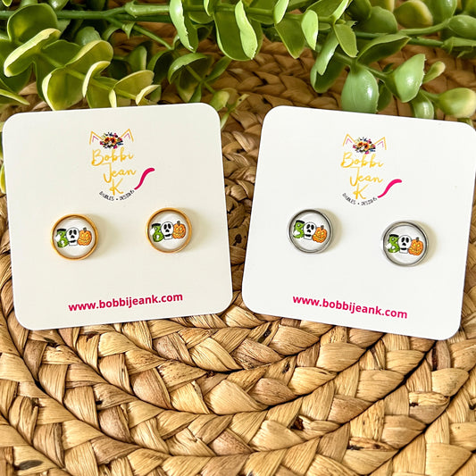 SALE: BOO Glass Studs in 10mm OR 12mm: Choose Silver or Gold Settings - LAST CHANCE