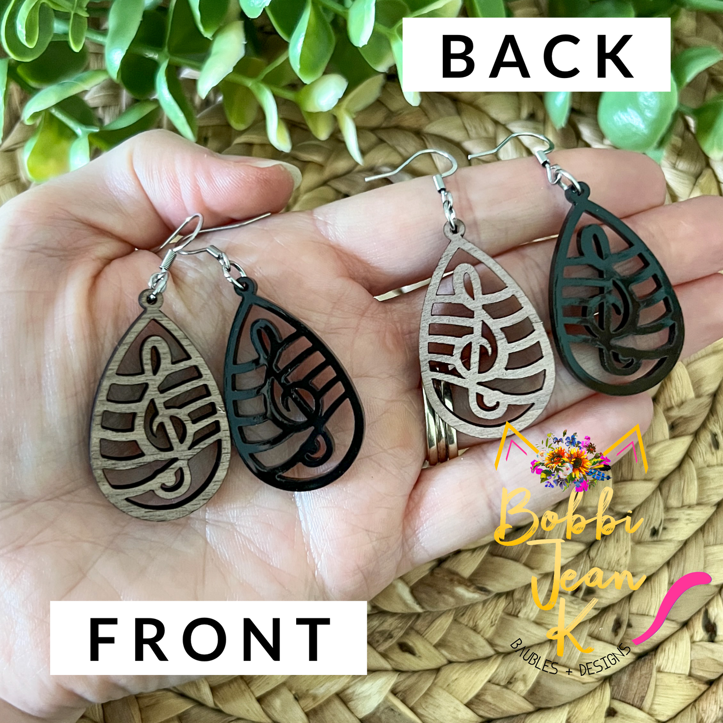 Treble Clef Music Note Earrings: Choose From Acrylic or Wood