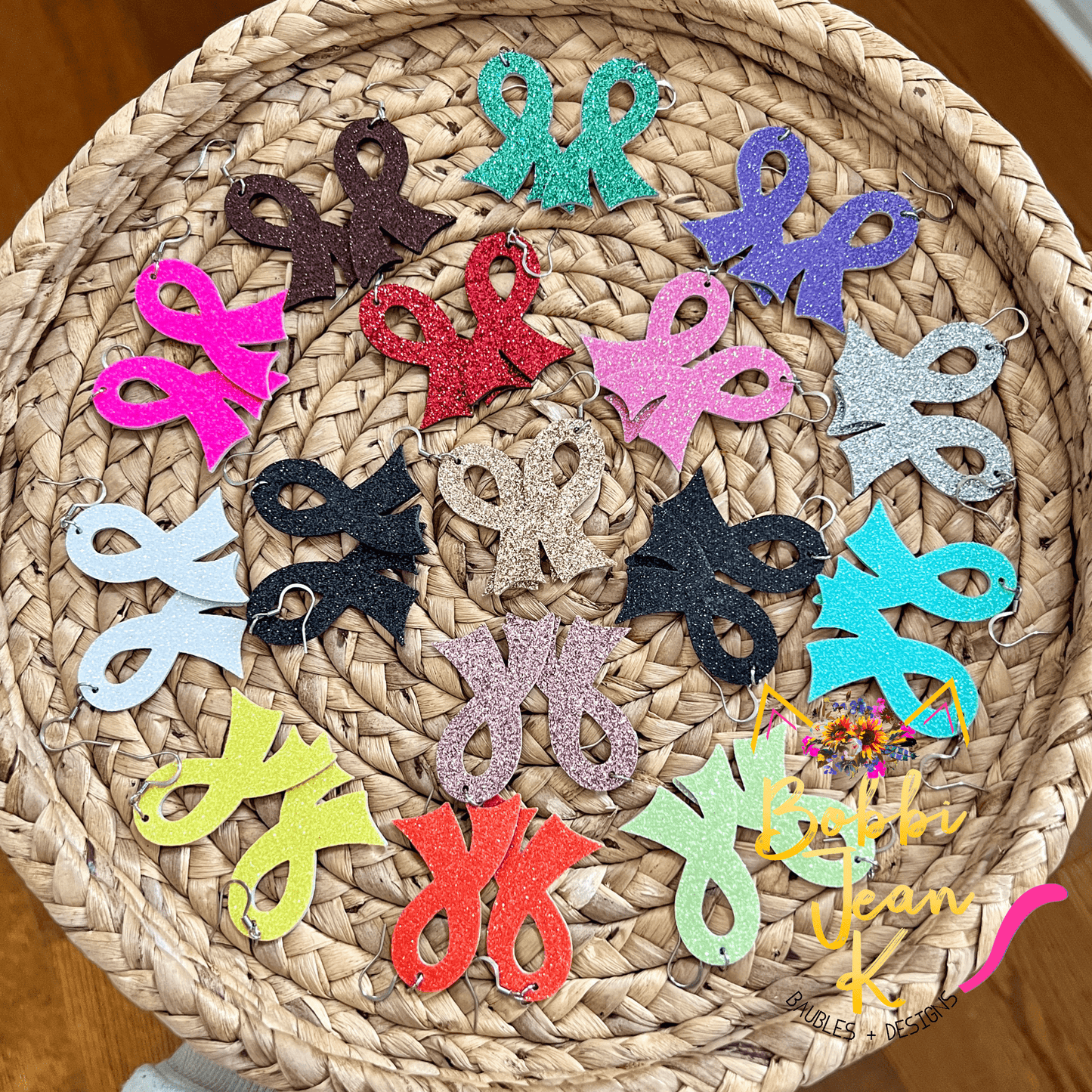 Green Infused Glitter "Flared" Awareness Ribbon Earrings: Gall Bladder/Bile Duct Cancer, Liver Cancer, Mental Health Awareness - ONLY ONE LEFT