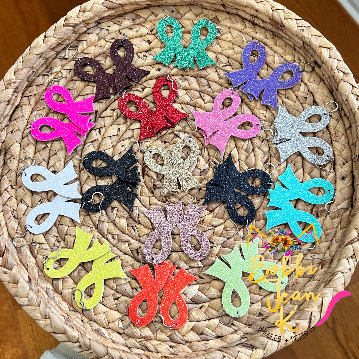 Yellow Infused Glitter "Flared" Awareness Ribbon Earrings: Sarcoma/Bone Cancer, Support Our Troops - ONLY ONE LEFT