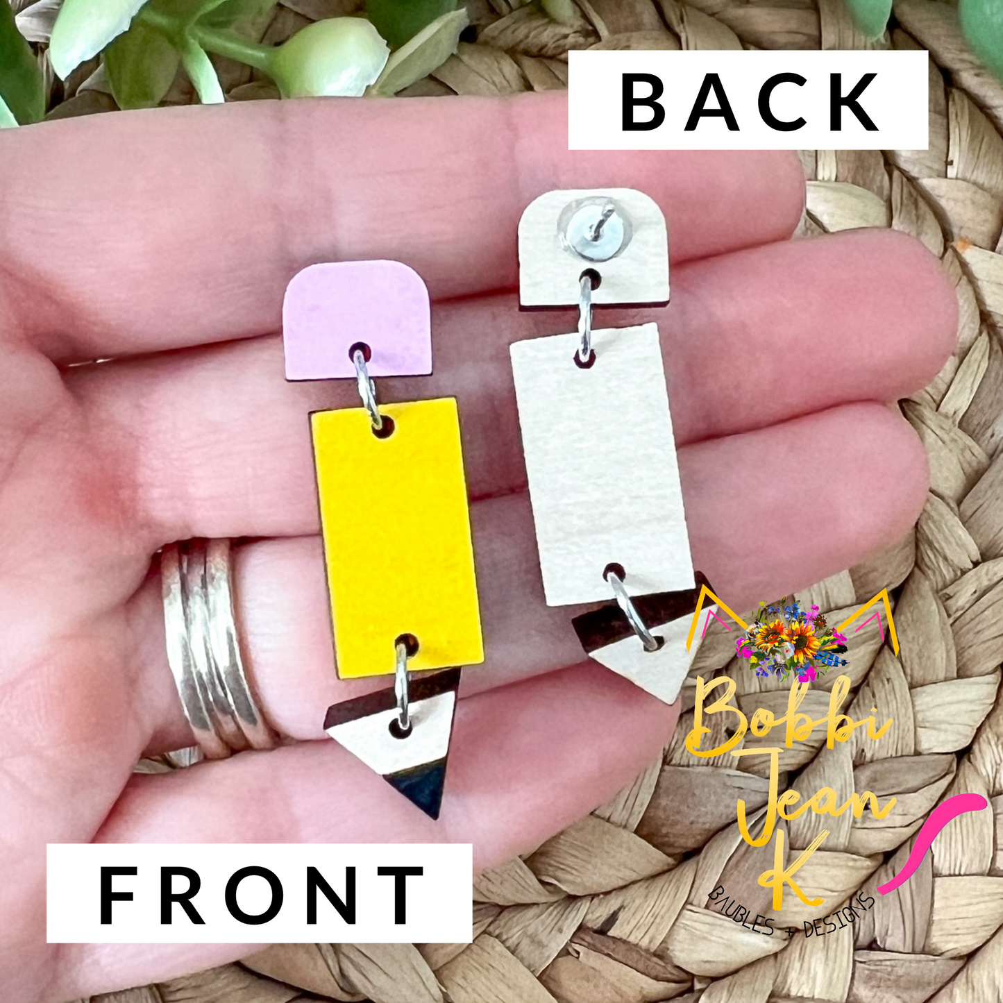 Hand Painted Stacked Pencil Wood Earrings