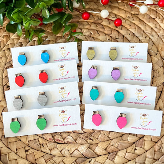 Hand Painted Light Bulb STUD Wood Earrings - Choose from 8 Colors