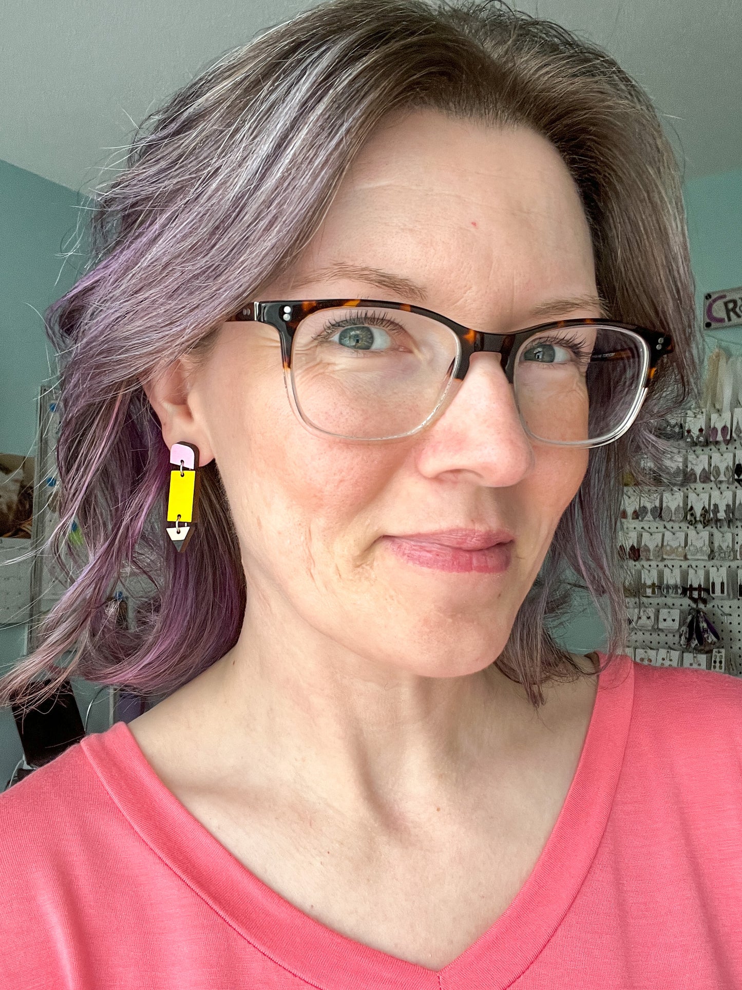 Hand Painted Stacked Pencil Wood Earrings