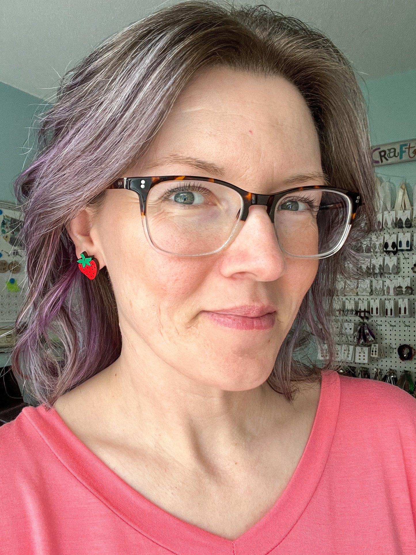 Strawberry Hand Painted Wood Studs: Choose From 2 Sizes