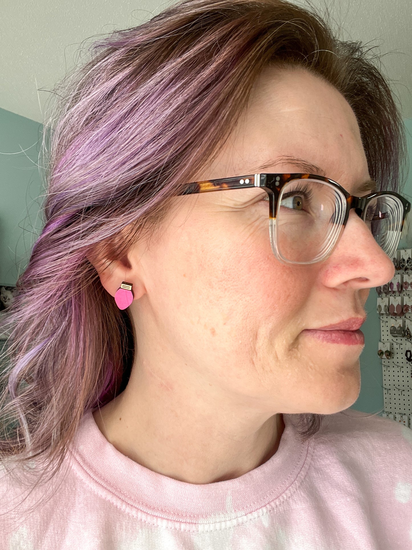Hand Painted Light Bulb STUD Wood Earrings - Choose from 8 Colors