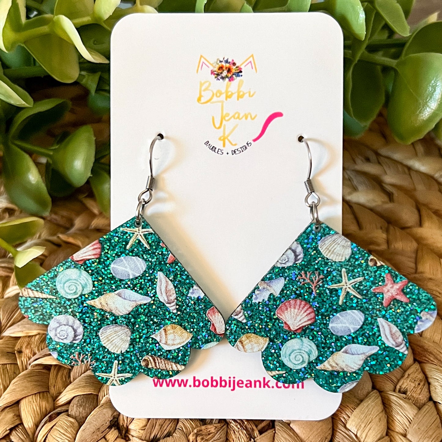 Seashell Glittered Double-Sided Shell Shape Acrylic Earrings - LAST CHANCE