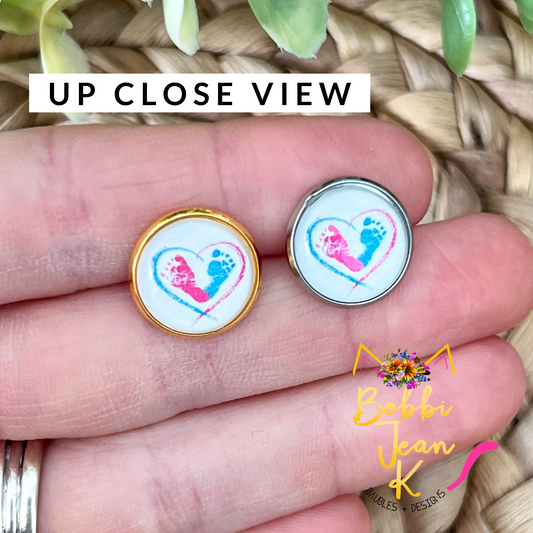SALE: Baby Feet Glass Studs 12mm: Choose Silver or Gold Settings
