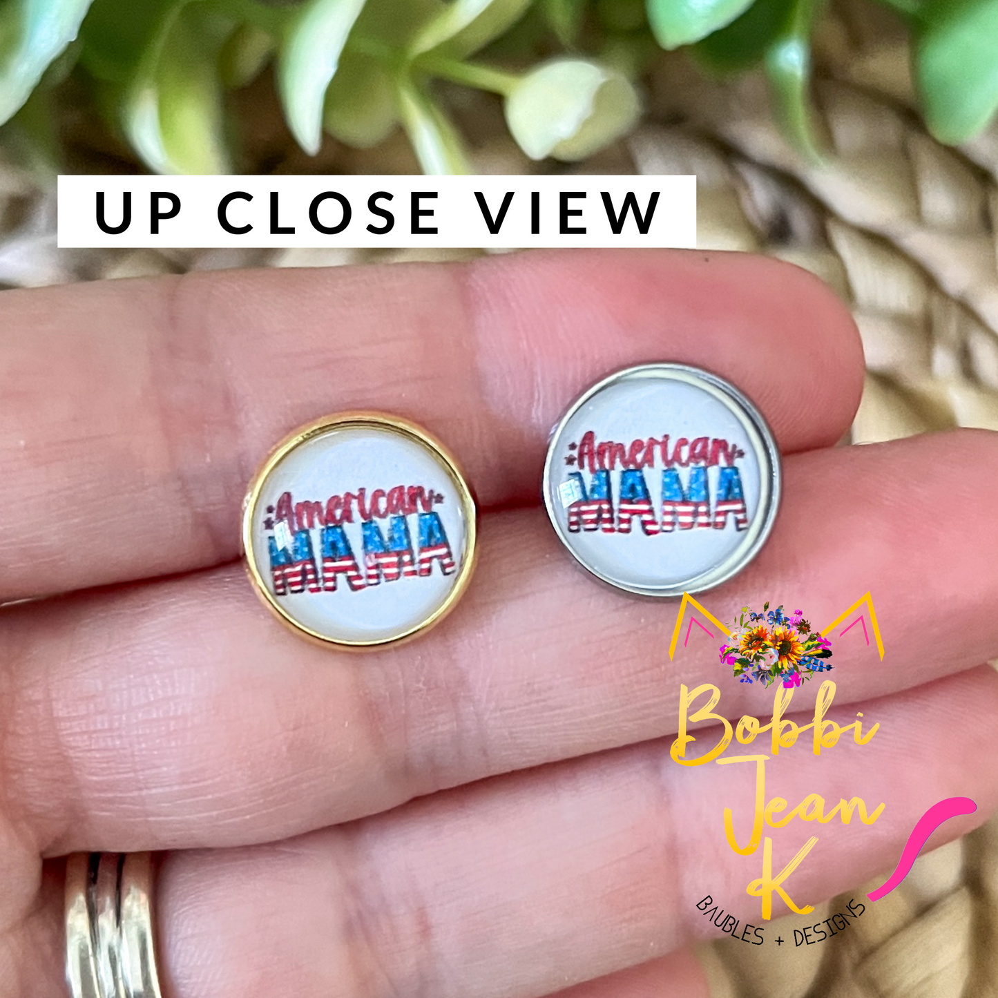 SALE: American Mama Glass Studs 12mm: Choose Silver or Gold Settings - LAST CHANCE