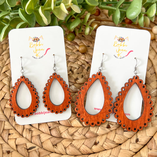 "Lace" Cider Dyed Wood Teardrop Earrings