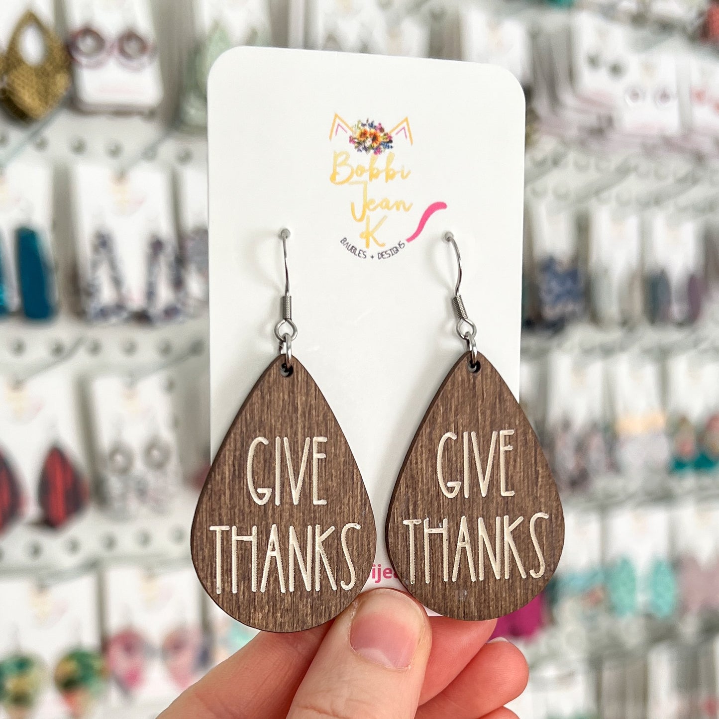 Give Thanks Mocha Dyed Wood Teardrop Earrings