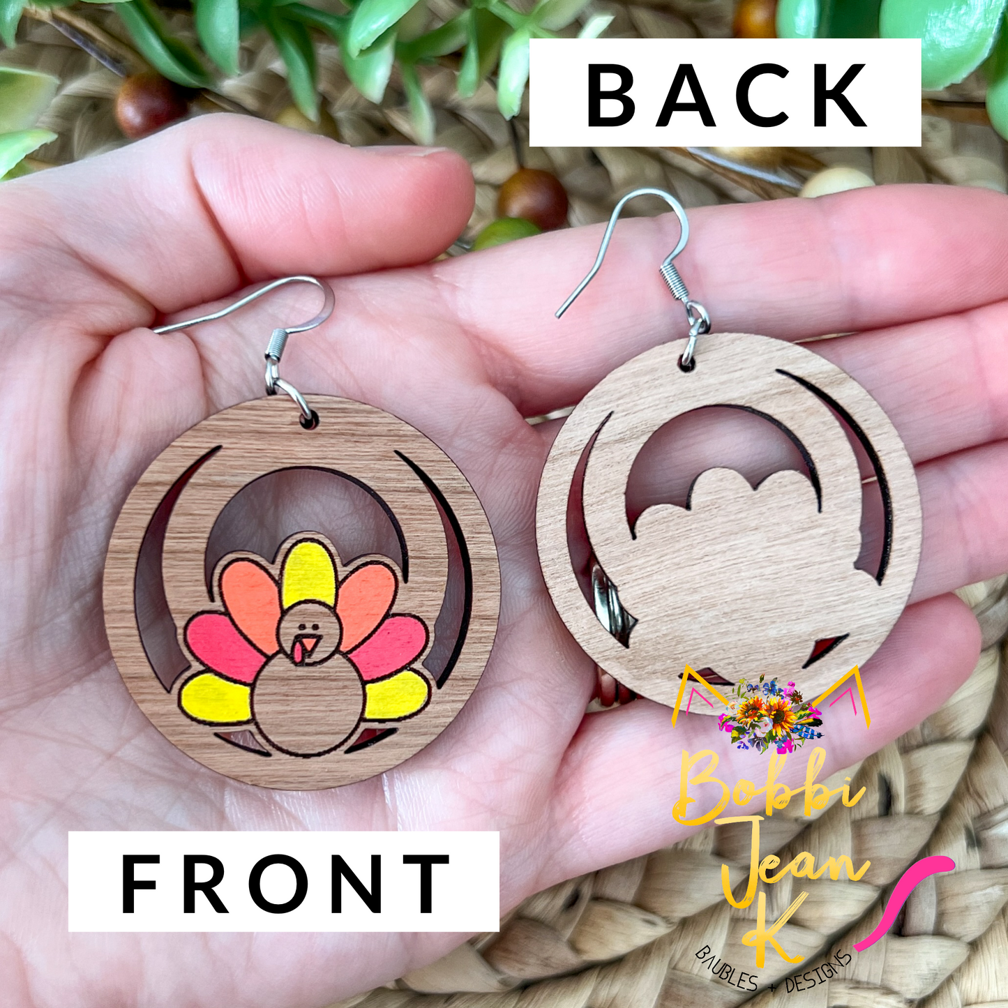 Turkey Hand Painted Cherry Wood Earrings