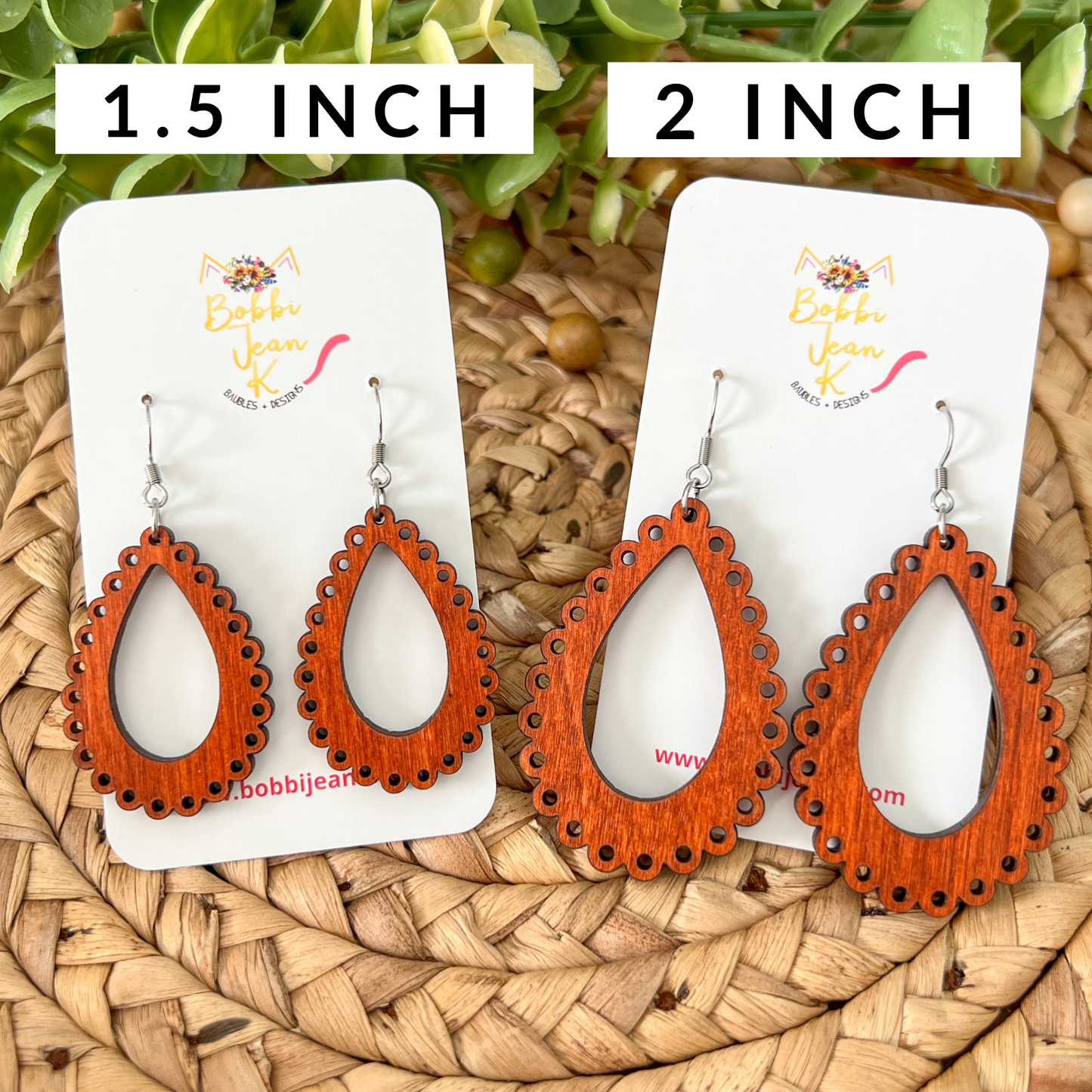 "Lace" Cider Dyed Wood Teardrop Earrings