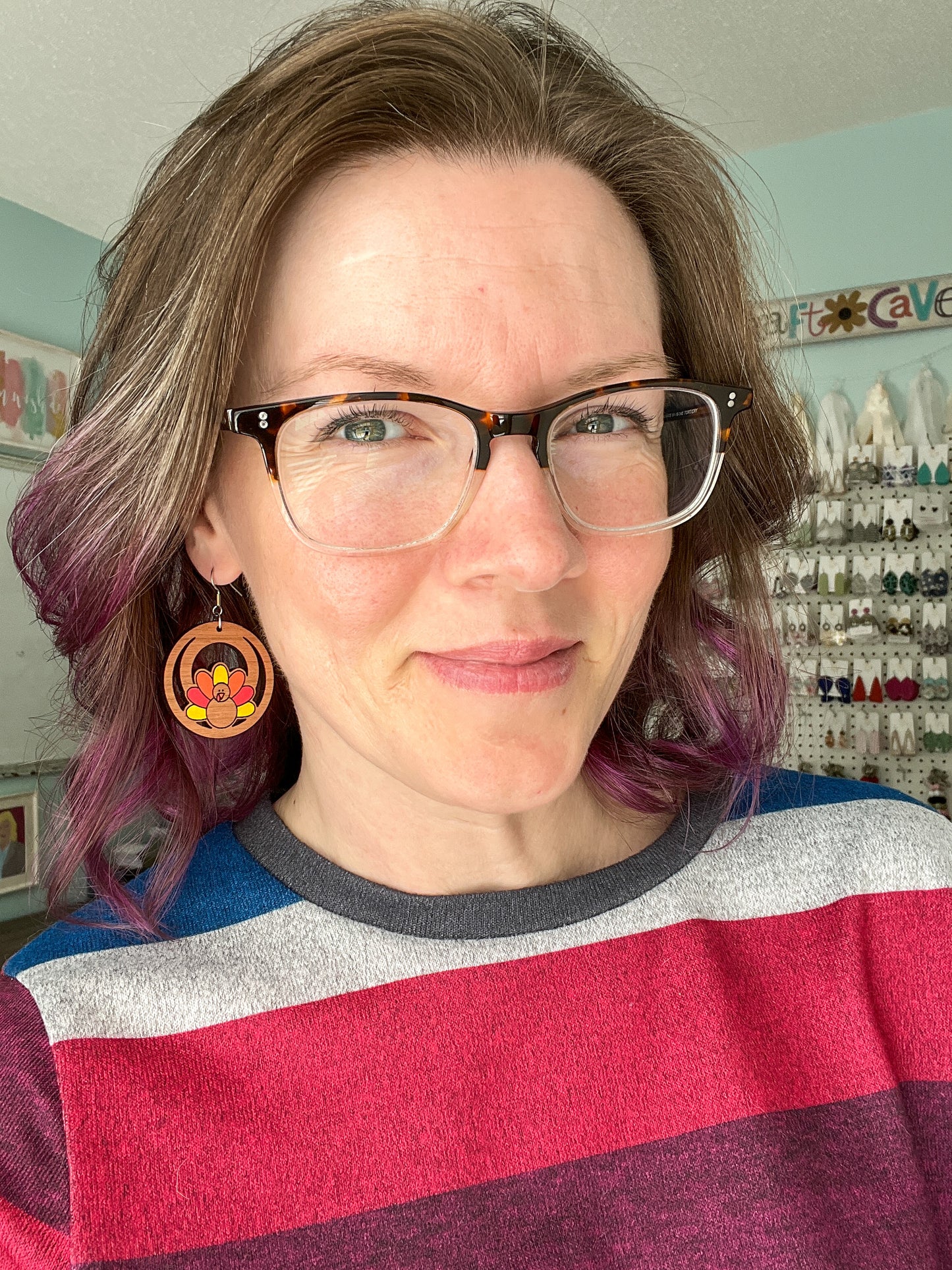 Turkey Hand Painted Cherry Wood Earrings