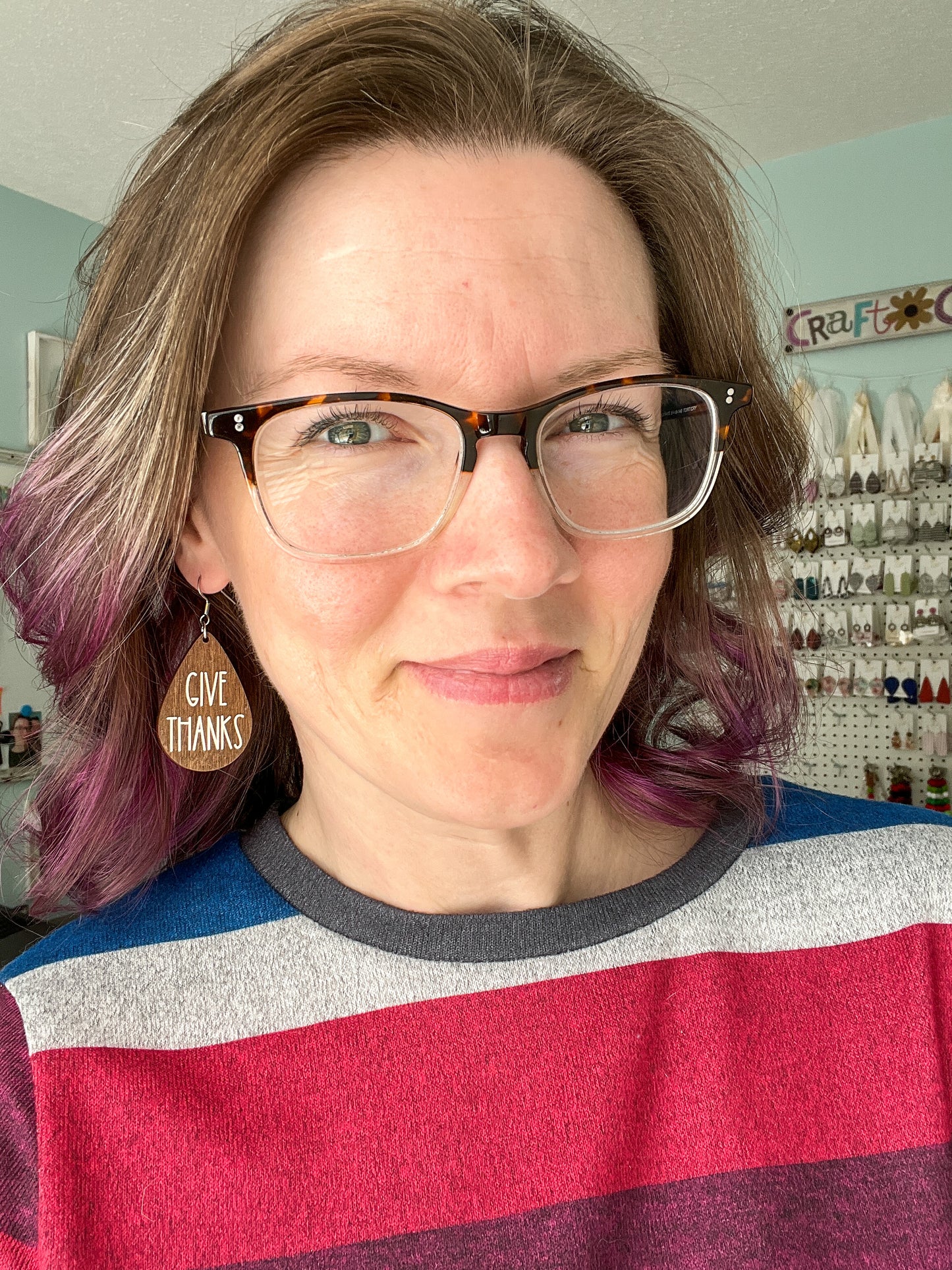 Give Thanks Mocha Dyed Wood Teardrop Earrings