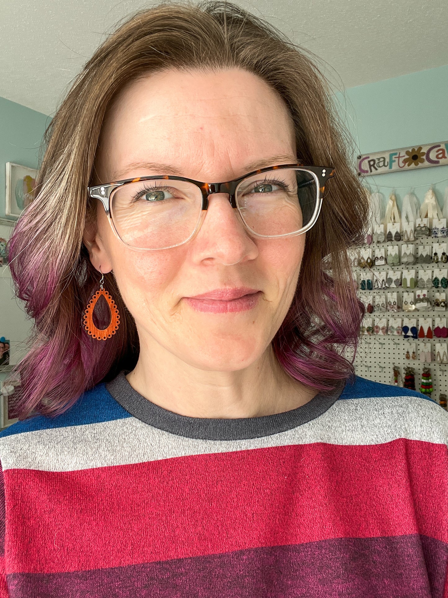 "Lace" Cider Dyed Wood Teardrop Earrings