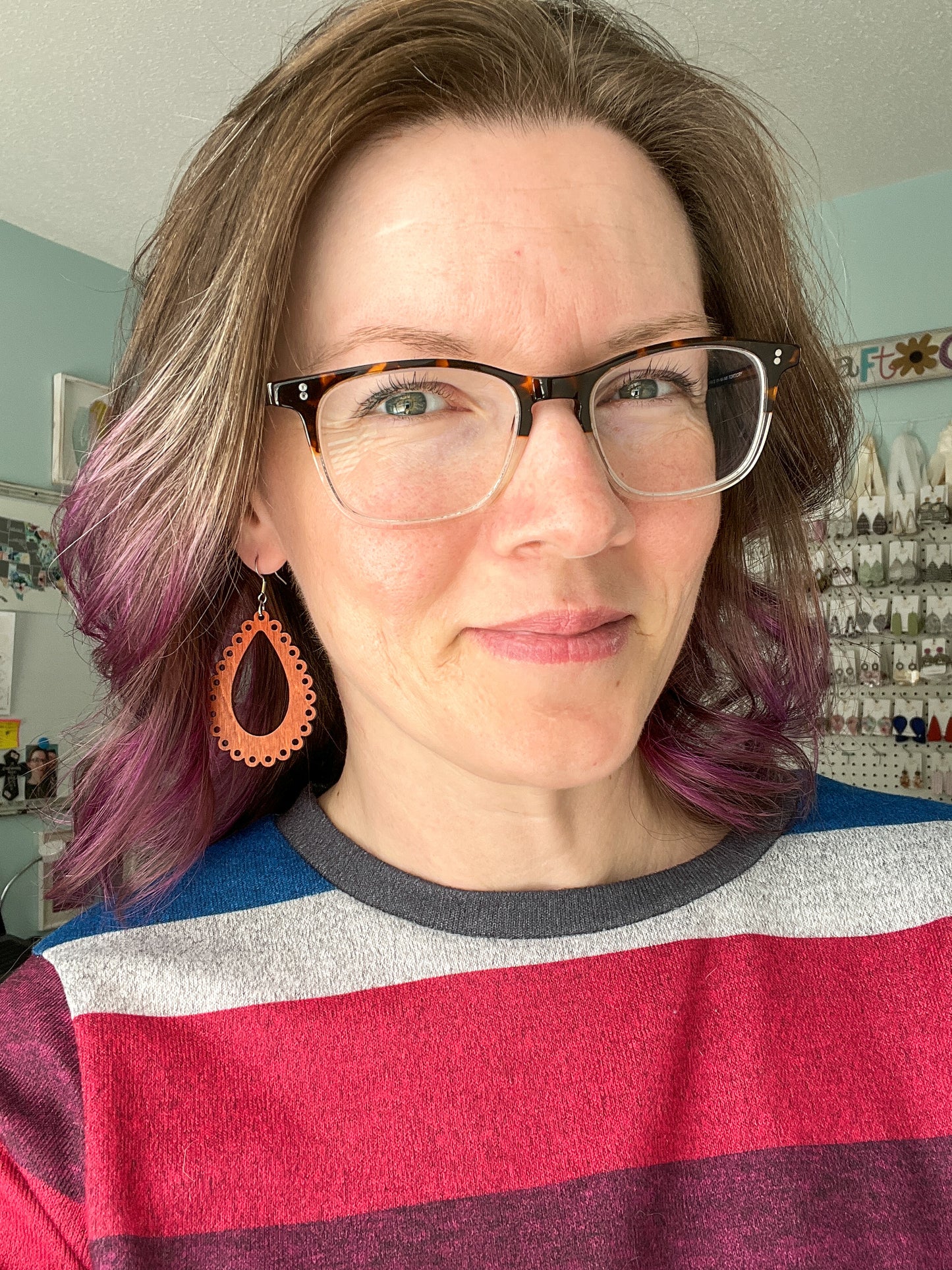 "Lace" Cider Dyed Wood Teardrop Earrings
