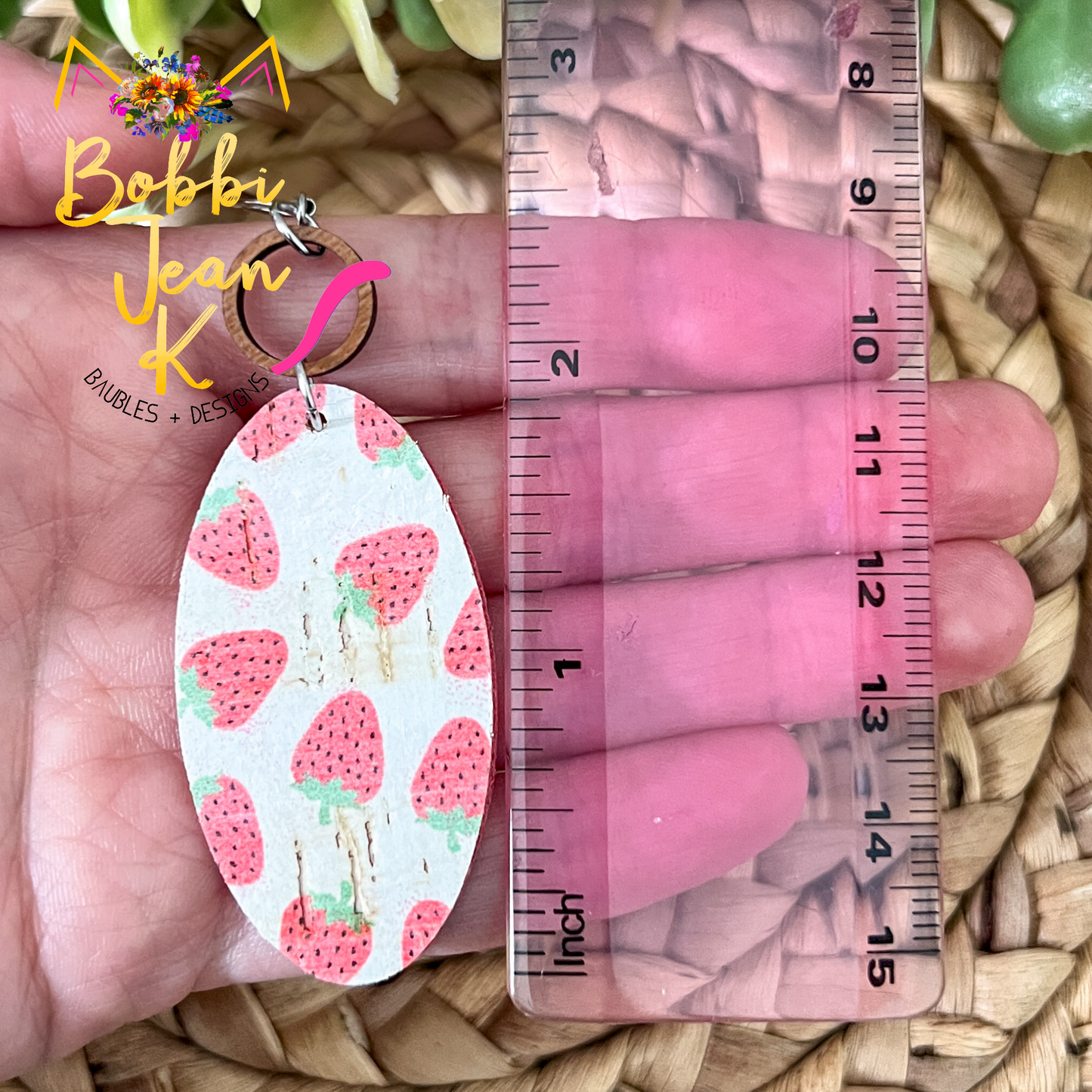 Strawberry Fields Oval Drop Cork on Leather Earrings - ONLY 2 LEFT
