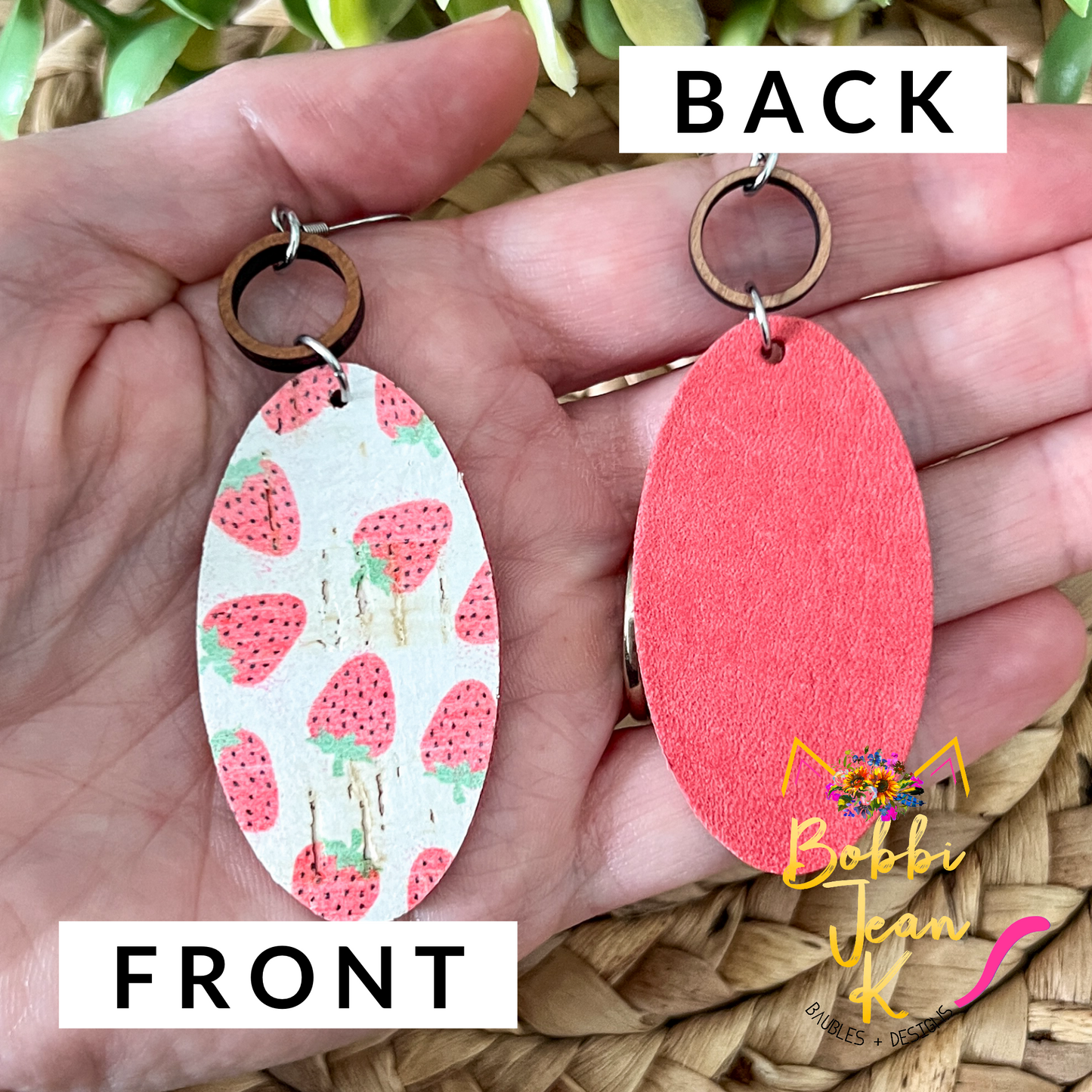 Strawberry Fields Oval Drop Cork on Leather Earrings - ONLY 2 LEFT