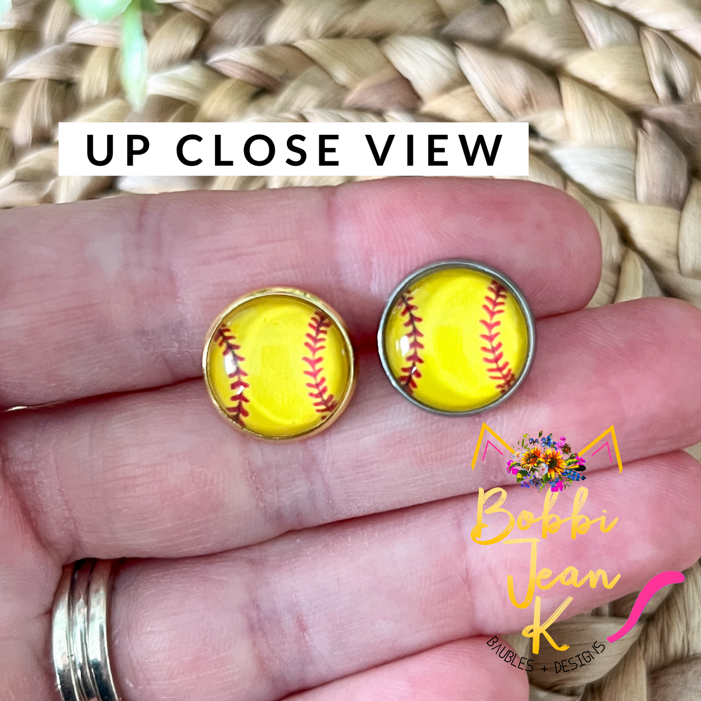 SALE: Softball Glass Studs 12mm: Choose Silver or Gold Settings - LAST CHANCE