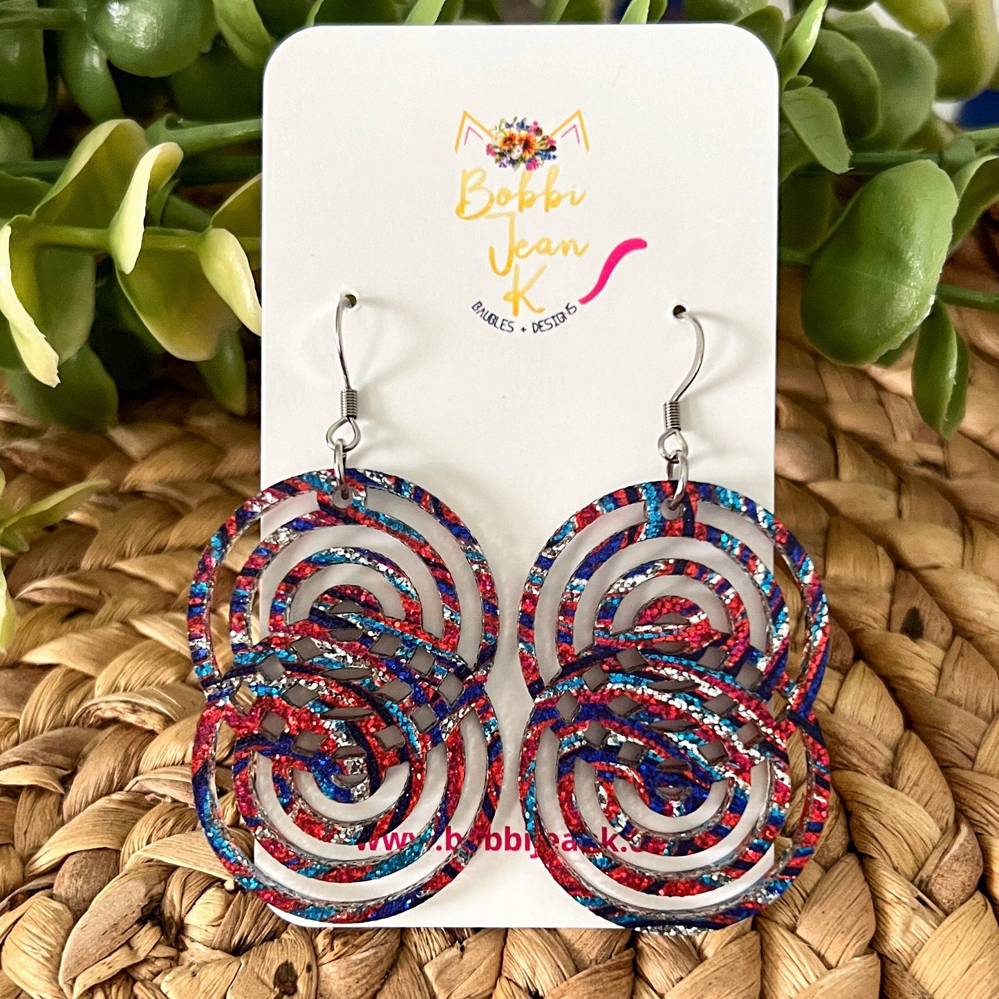 Patriotic Swirls Glittered Double-Sided Acrylic Earrings: Choose from 2 Styles - LAST CHANCE