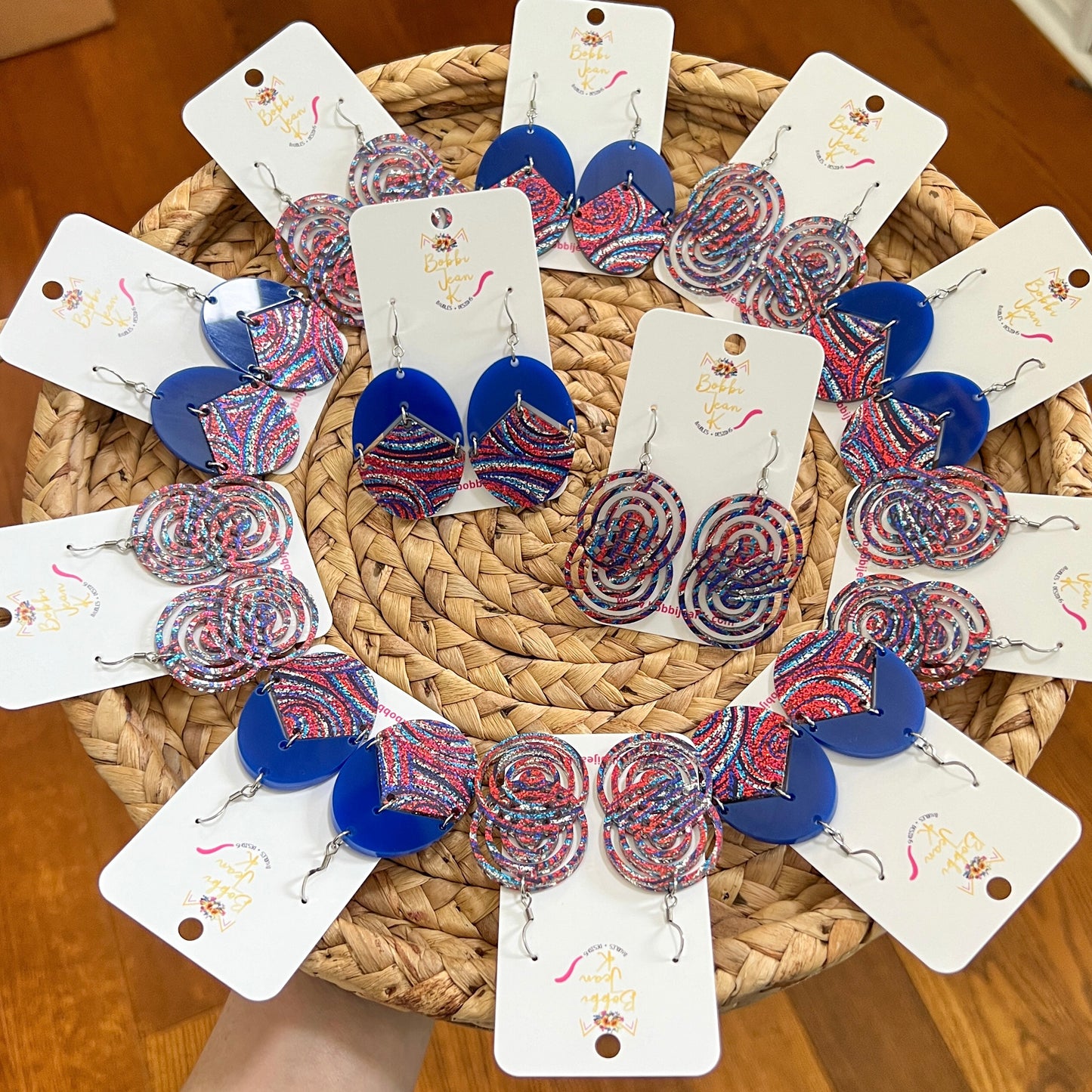 Patriotic Swirls Glittered Double-Sided Acrylic Earrings: Choose from 2 Styles - LAST CHANCE